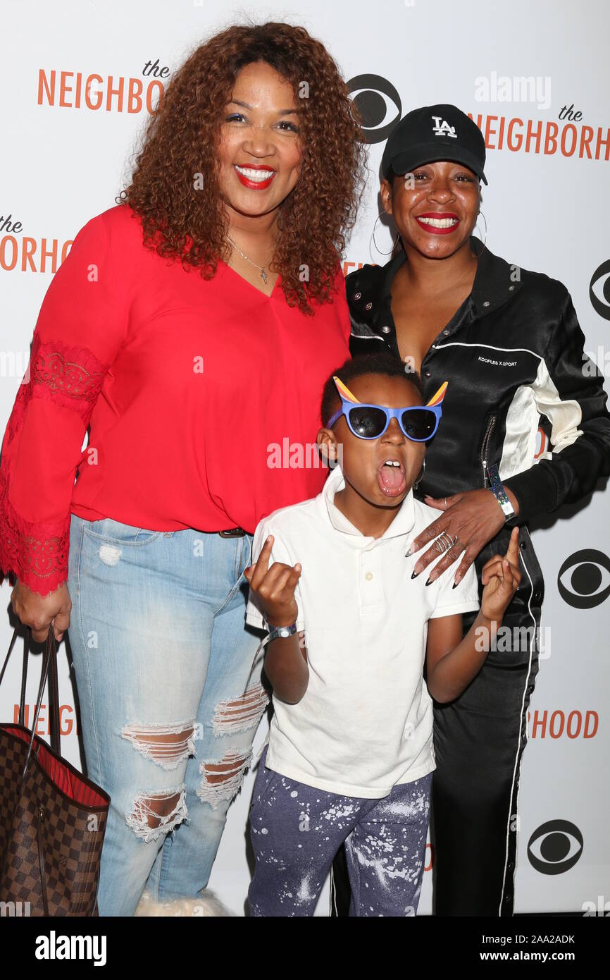 November 18, 2019, Studio City, CA, USA: LOS ANGELES - NOV 18:  Kym Whitley, Joshua Whitley, Tichina Arnold at the The Neighbohood Celebrates the ''Welcome to Bowling'' Episode at Pinz Bowling Alley on November 18, 2019 in Studio City, CA (Credit Image: © Kay Blake/ZUMA Wire) Stock Photo