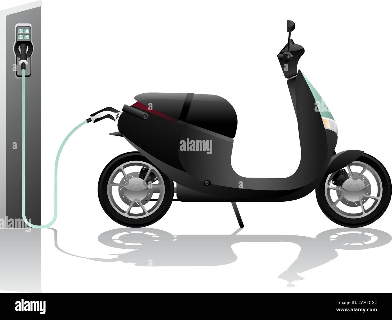Electric scooter for sharing with charging station on a city street