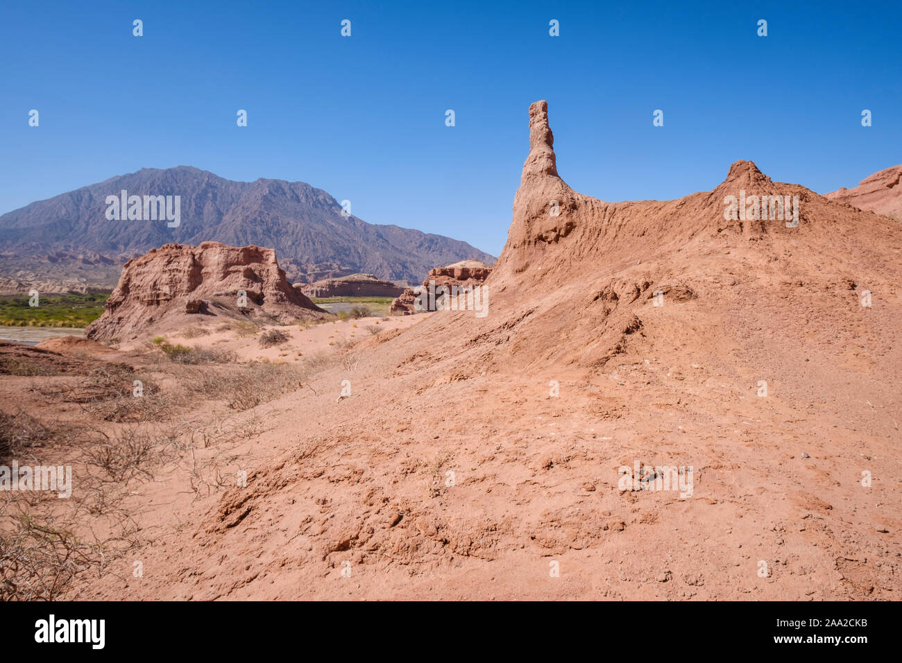 Scenic view of typical geological formations at the Quebrada de las Conchas, Cafayate, Argentina Stock Photo