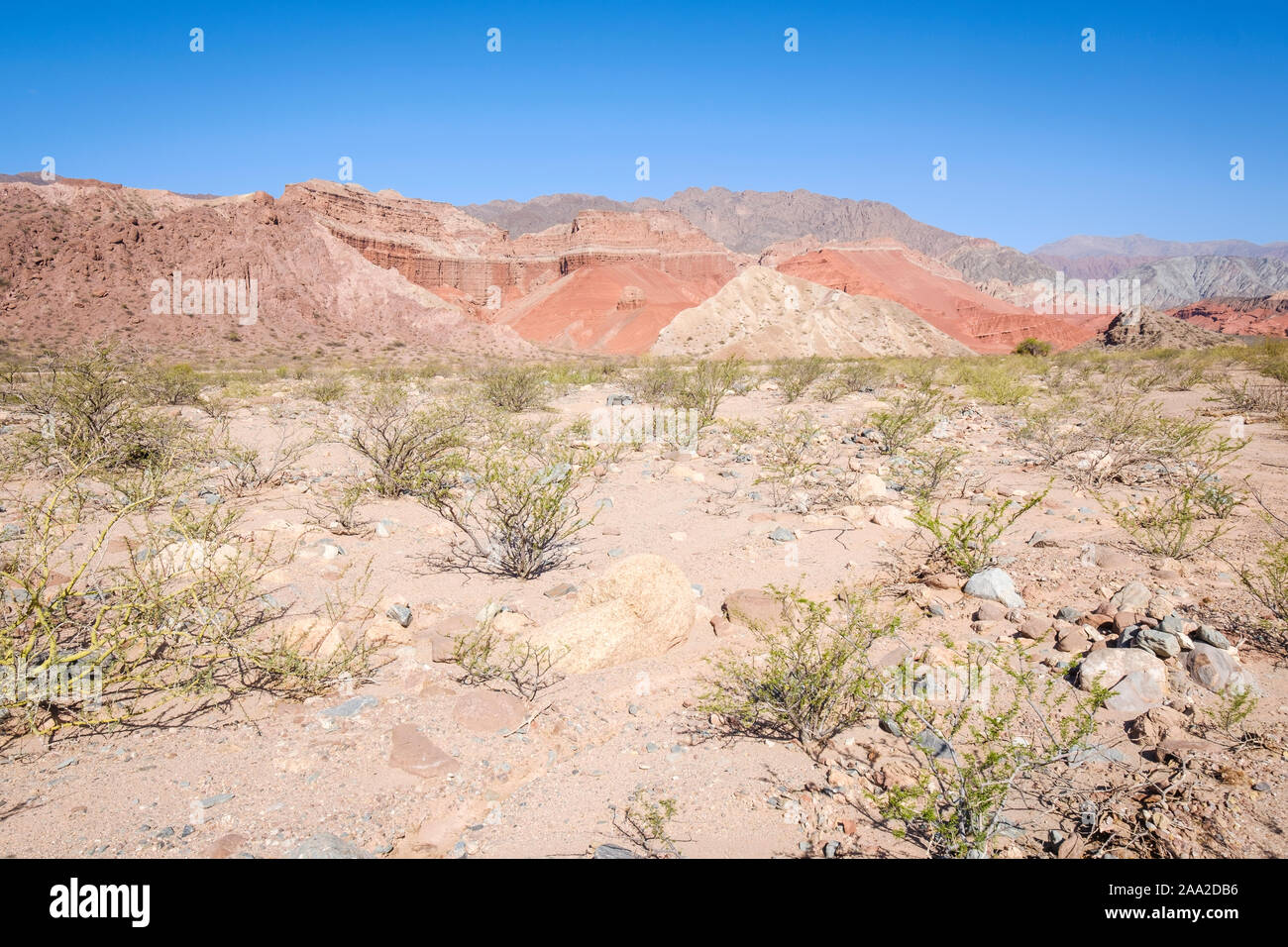 Colorful geological landscape at the Quebrada de las Conchas, Cafayate, Argentina Stock Photo