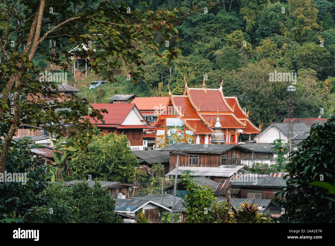 Wat Pa Miang thai buddhist temple in Northern Thailand Stock Photo