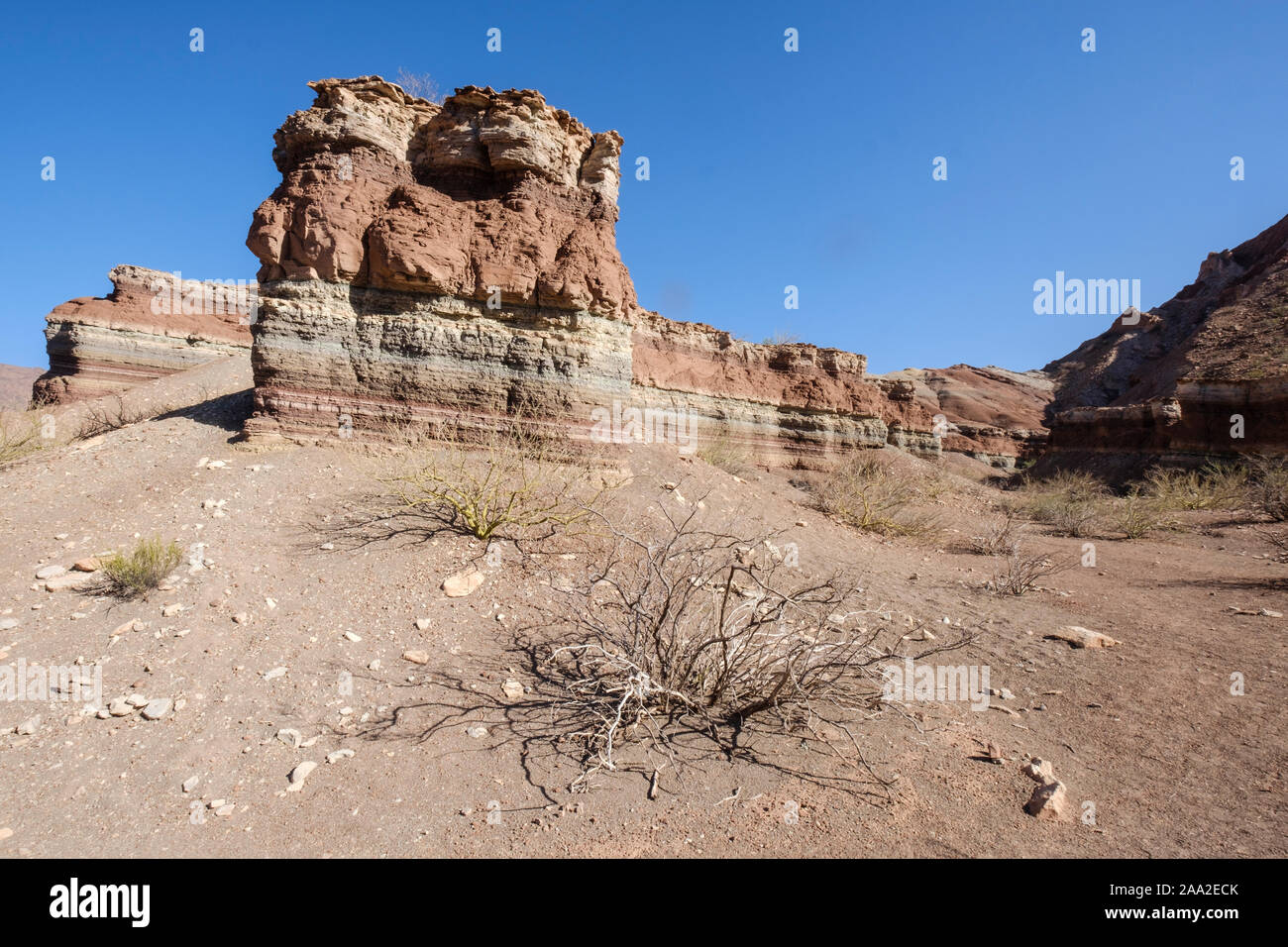 Colorful geological landscape of La Yesera at the Quebrada de las Conchas, Cafayate, Argentina Stock Photo