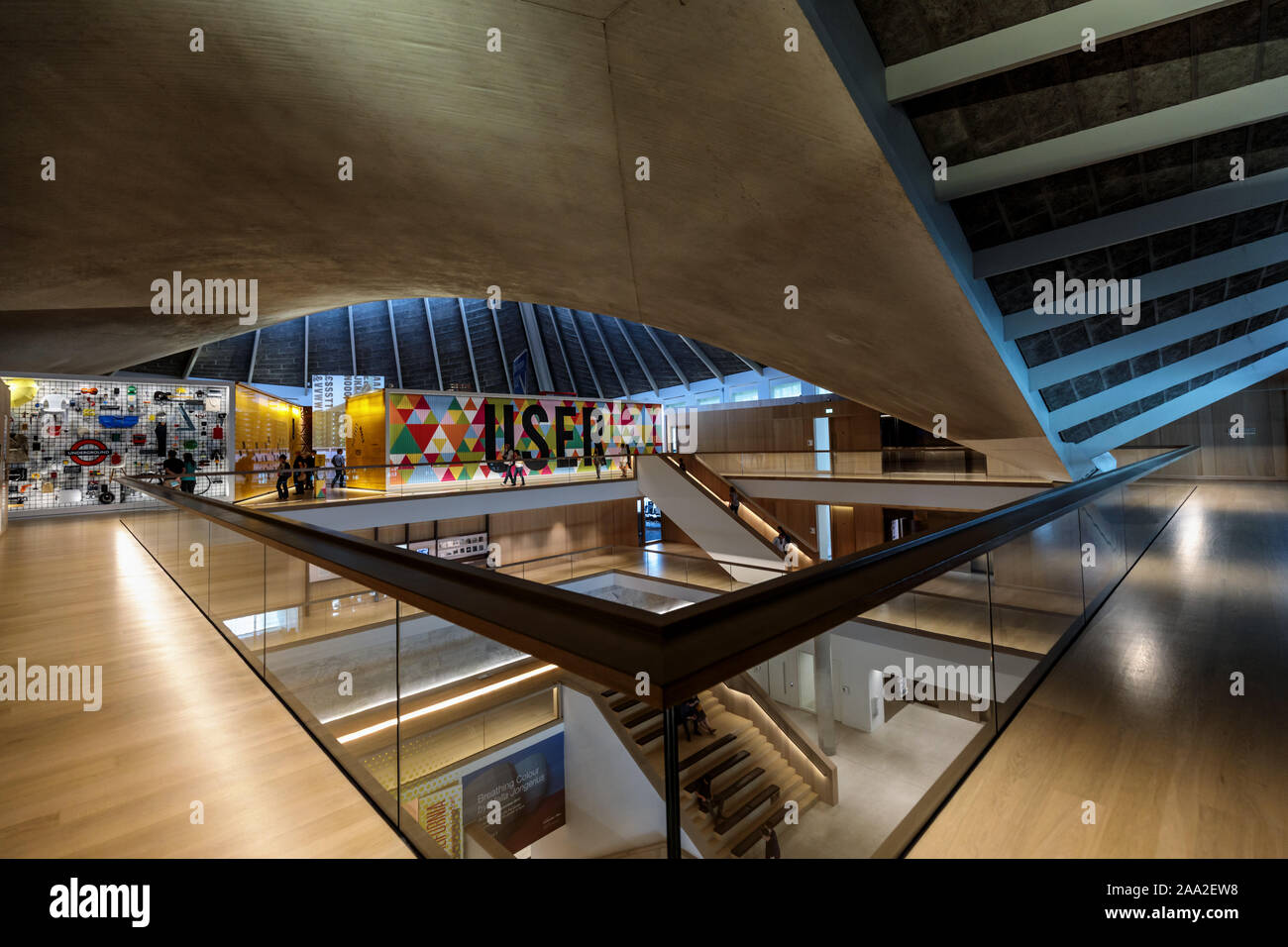 Interior view of the Design Museum, a museum in Kensington, London, UK, which covers product, industrial, graphic, fashion and architectural design. Stock Photo