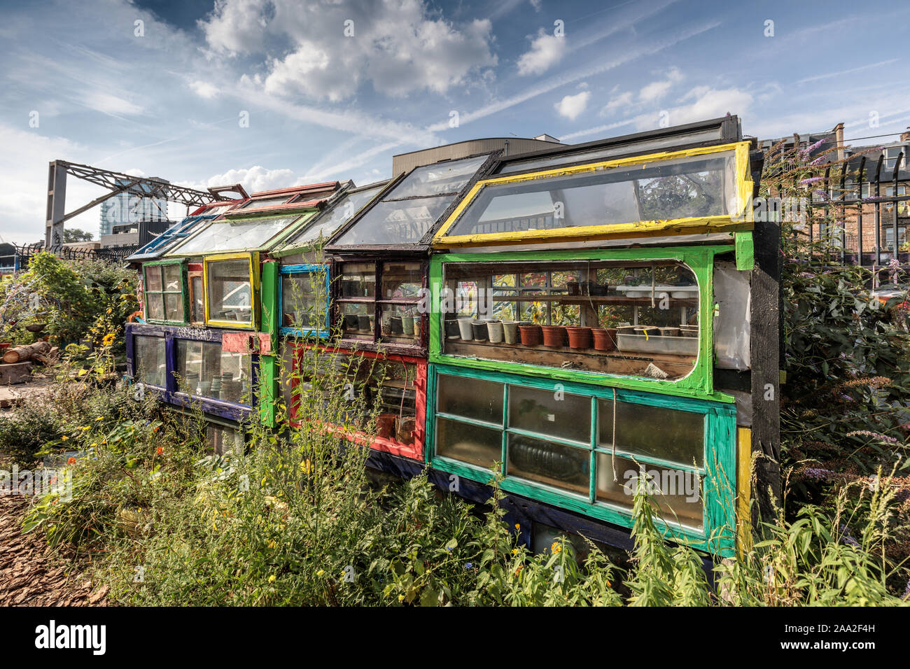 The Nomadic Community Gardens off Brick Lane in Shoreditch, East London, England, UK.  Closed in October 2019 Stock Photo