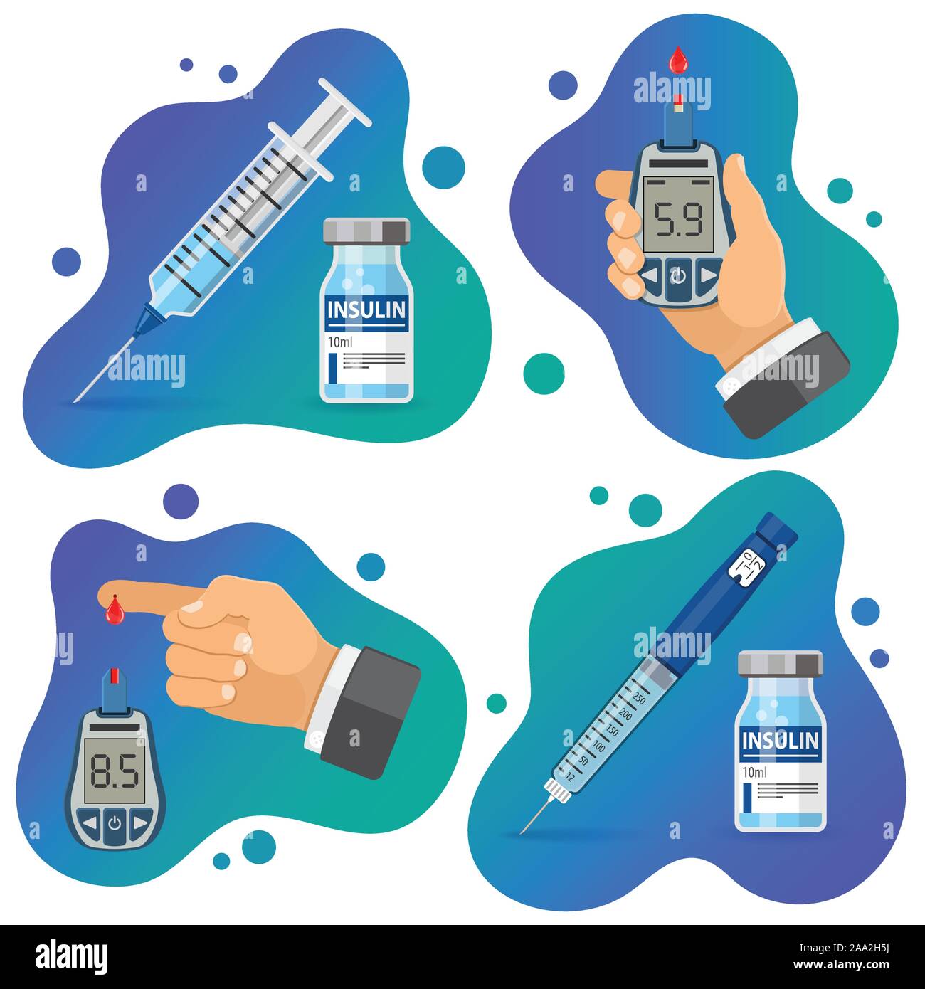 Diabetes Banners with Glucometer Syringe Stock Vector