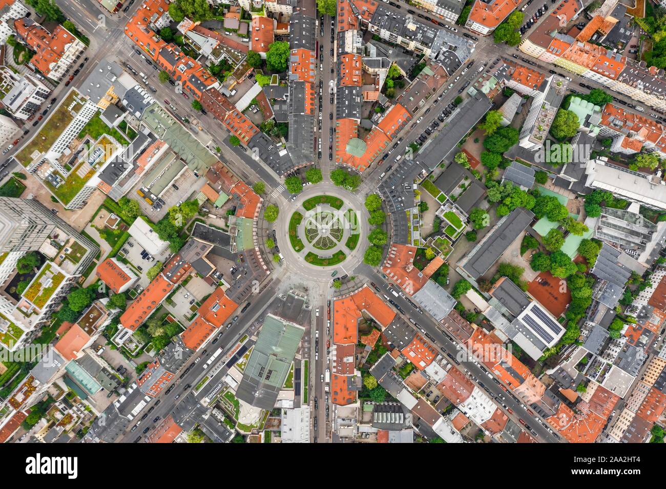 Aerial view, Gartnerplatz, roundabout with streets, Munich, Upper