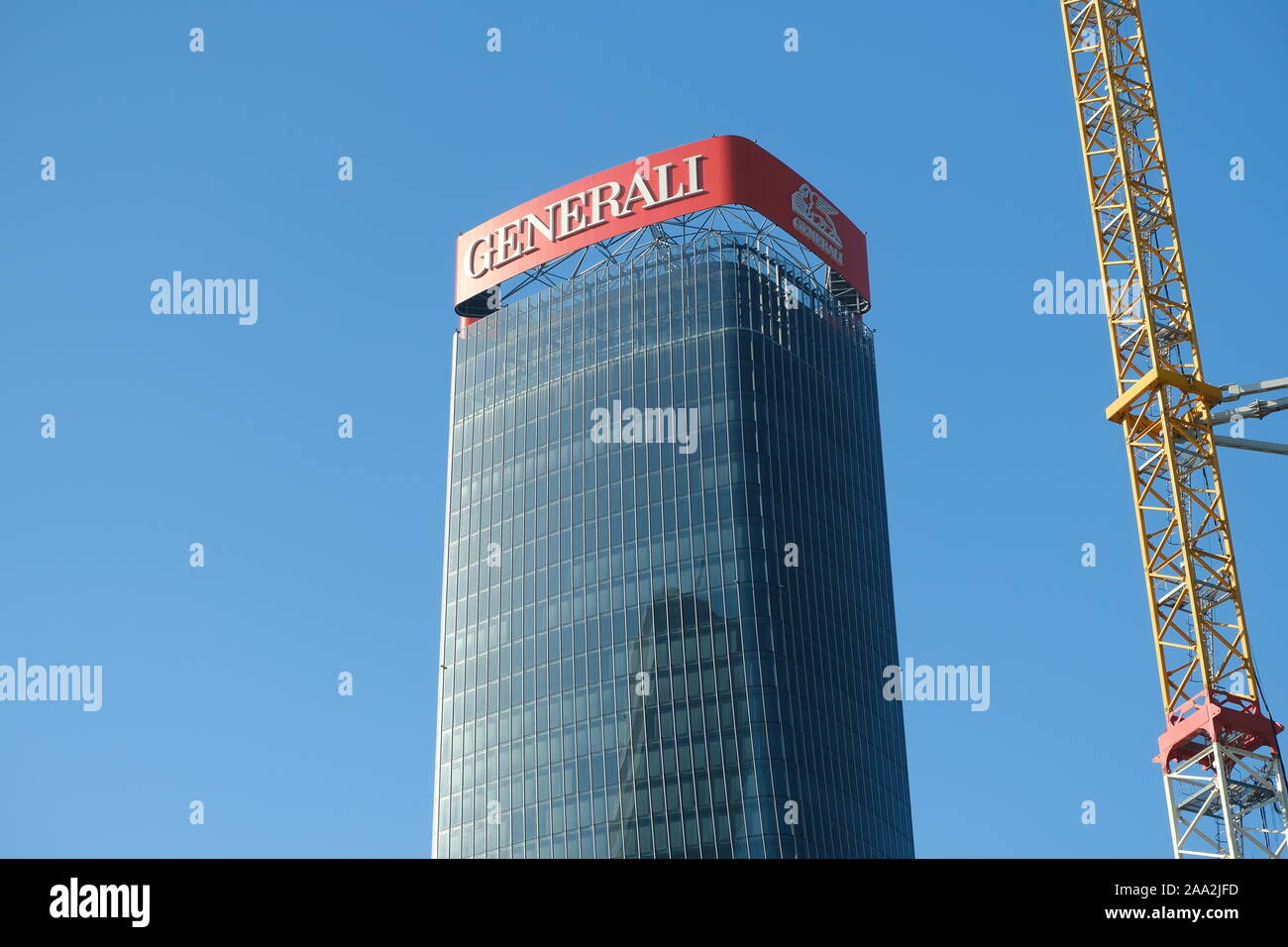 Milan Citylife, Lombardia, about 10/2019. Assicurazioni Generali tower of  Zaha Hadid, a complex of three towers. Milan. Libeskind tower of PwC under  c Stock Photo - Alamy