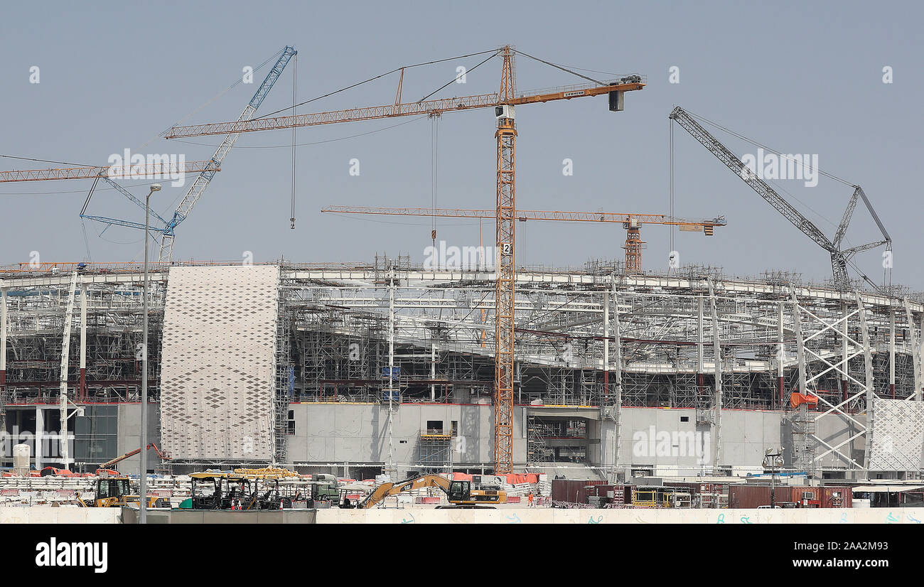 A general view of the Al Thumama Stadium, Doha, Qatar. The stadium under construction will be a venue for the 2022 FIFA World Cup . PA Photo. Picture date: Monday September 30, 2019. . Photo credit should read: Mike Egerton/PA Wire. Stock Photo