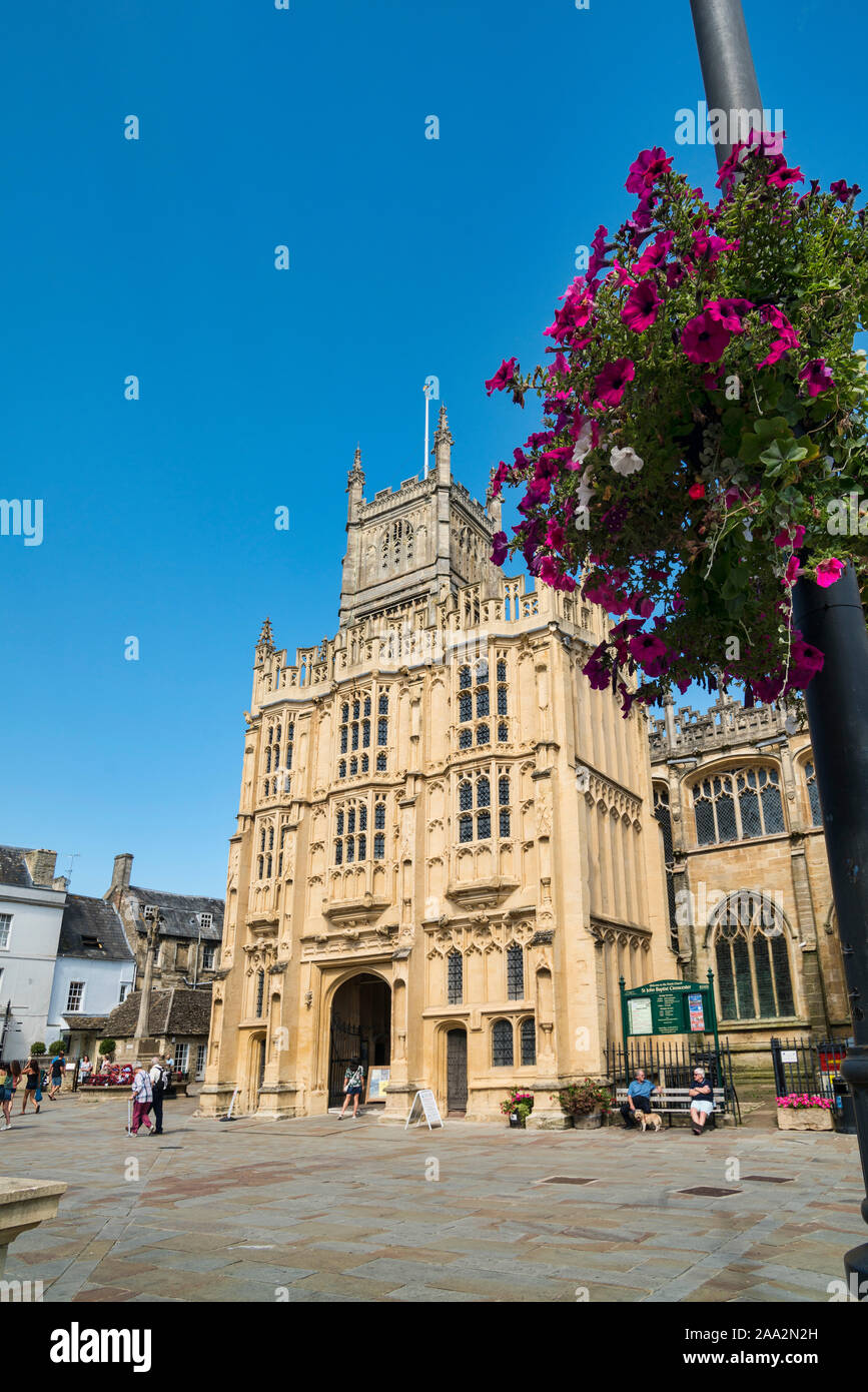 Cirencester; market place looking to St John Baptist Church, Gloucestershire; UK; England Stock Photo