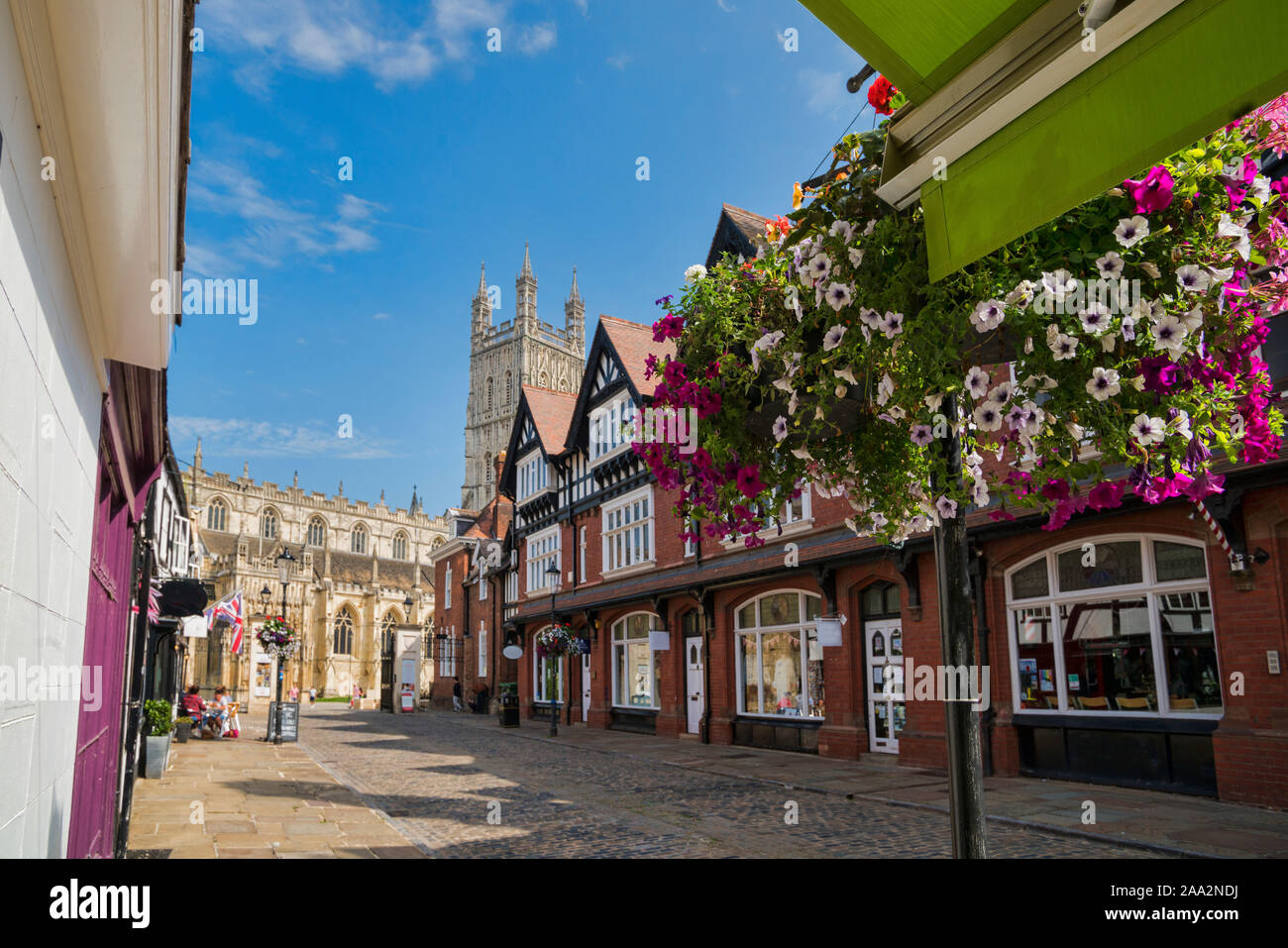 Looking to Gloucester Cathedral, ancient buildings, Gloucestershire, England, UK Stock Photo