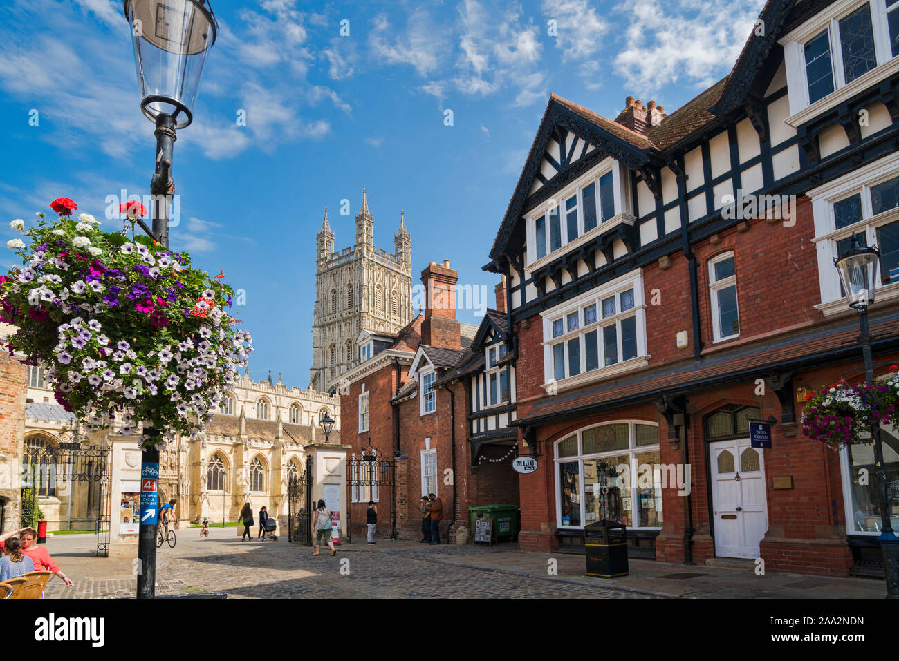 Looking to Gloucester Cathedral, ancient buildings, Gloucestershire, England, UK Stock Photo