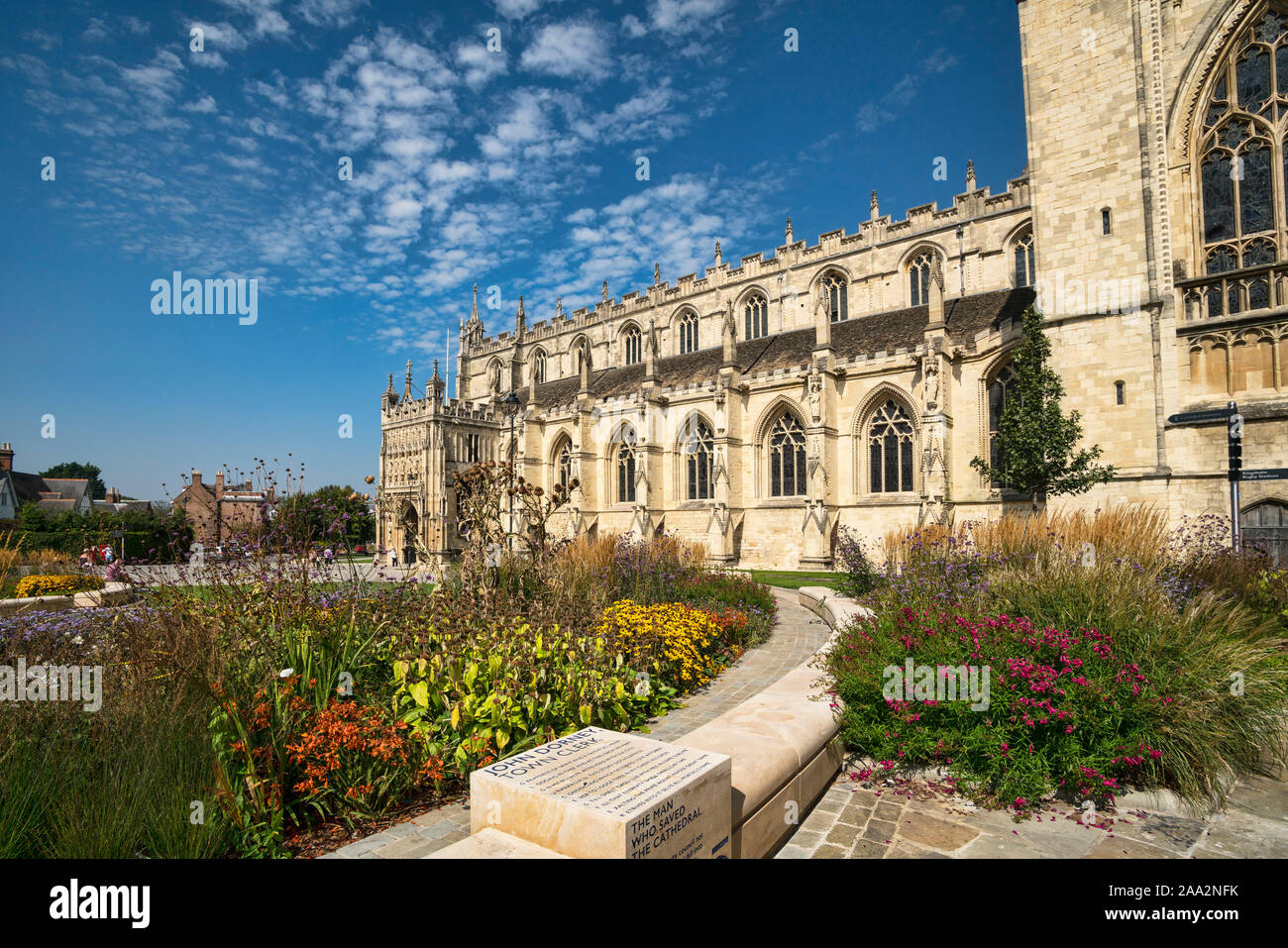 Gloucester Cathedral,  gardens, flower display,  Gloucestershire, England, UK Stock Photo