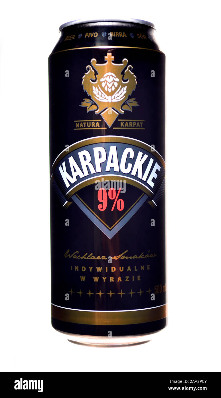Polish beer can - Karpackie 9% Stock Photo