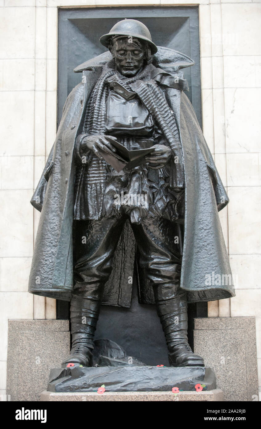 Statue of the 'Unknown Soldier' on platform 1 at Paddington Station in London. Various