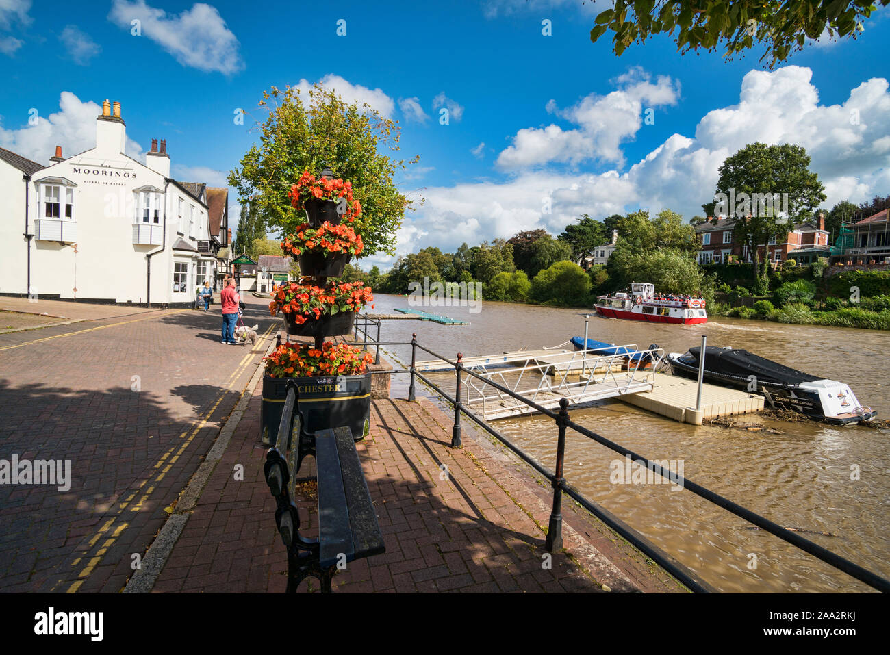Chester city,  flower displays,  River Dee,  sunny, England, UK Stock Photo