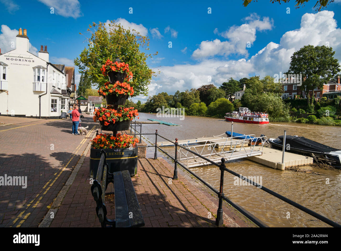 Chester city,  flower displays,  River Dee,  sunny, England, UK Stock Photo