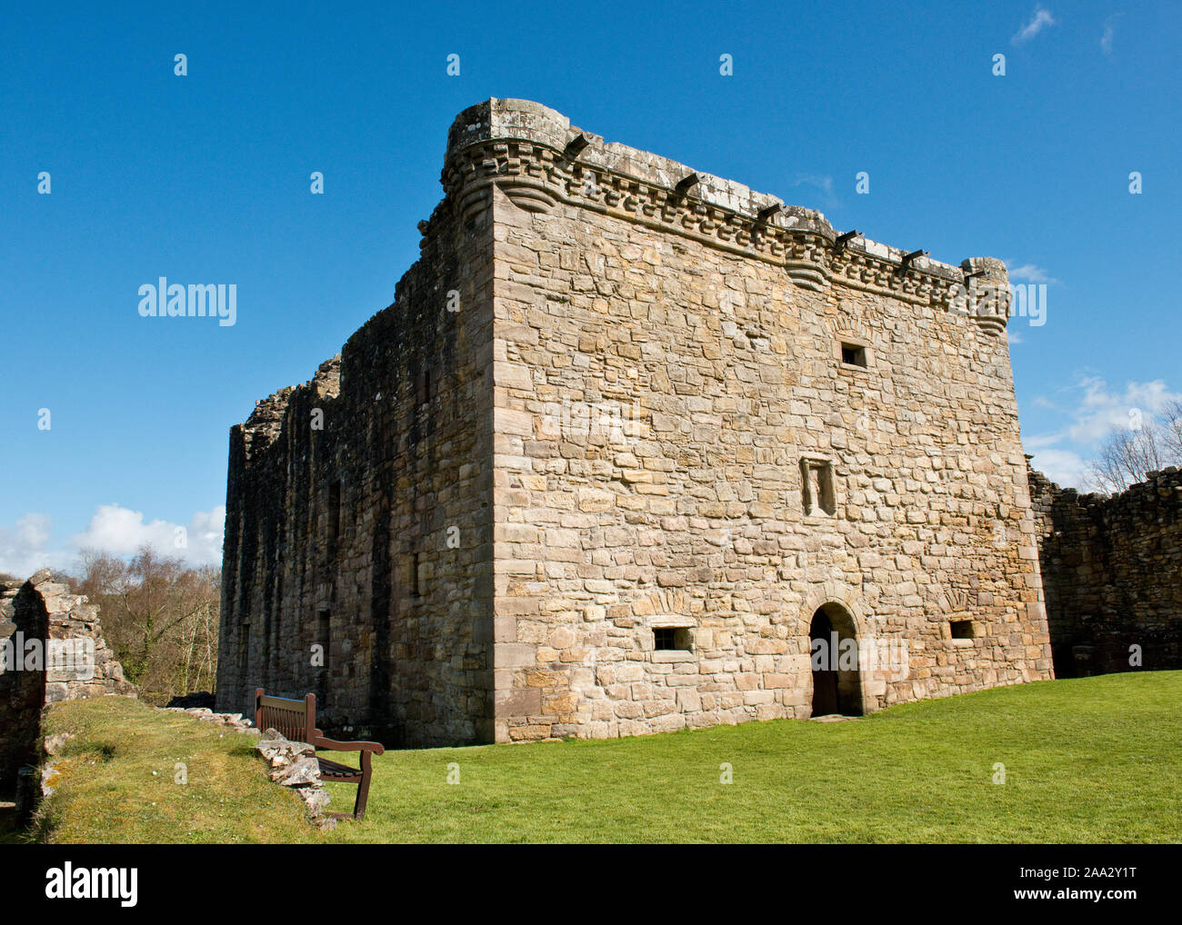 Main rectangular castle tower keep of Craignethan Castle. South Lanarkshire, Scotland Stock Photo
