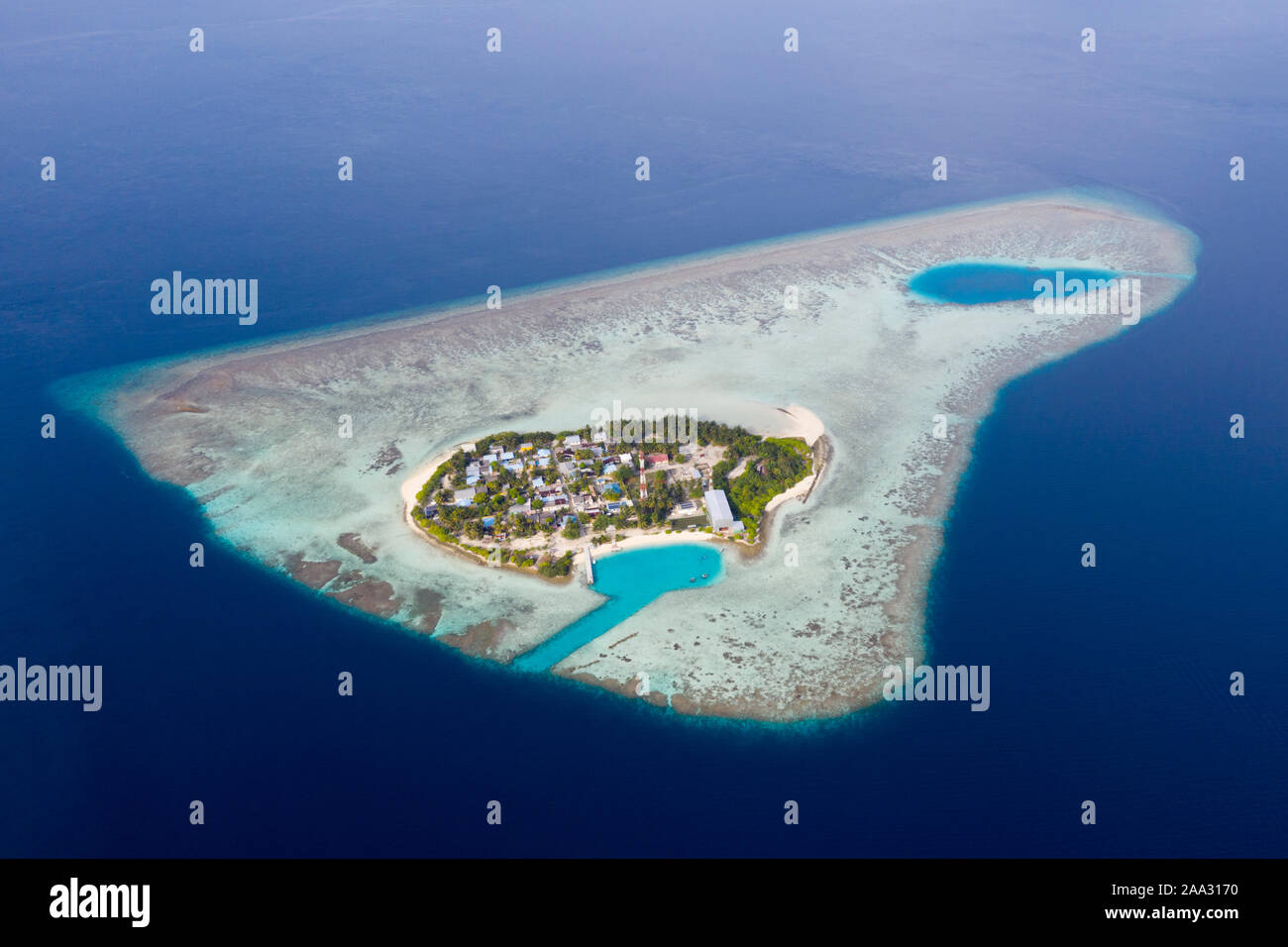 Inhabited Island Rakheedhoo, Felidhu Atoll, Indian Ocean, Maldives Stock Photo