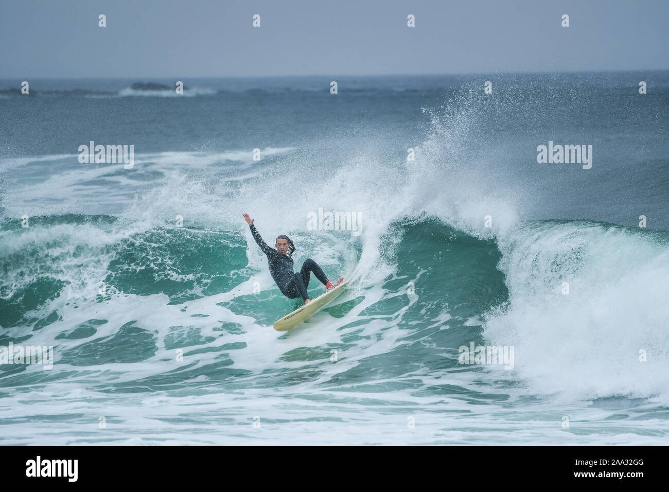 Sennen Cove Surfing Stock Photo