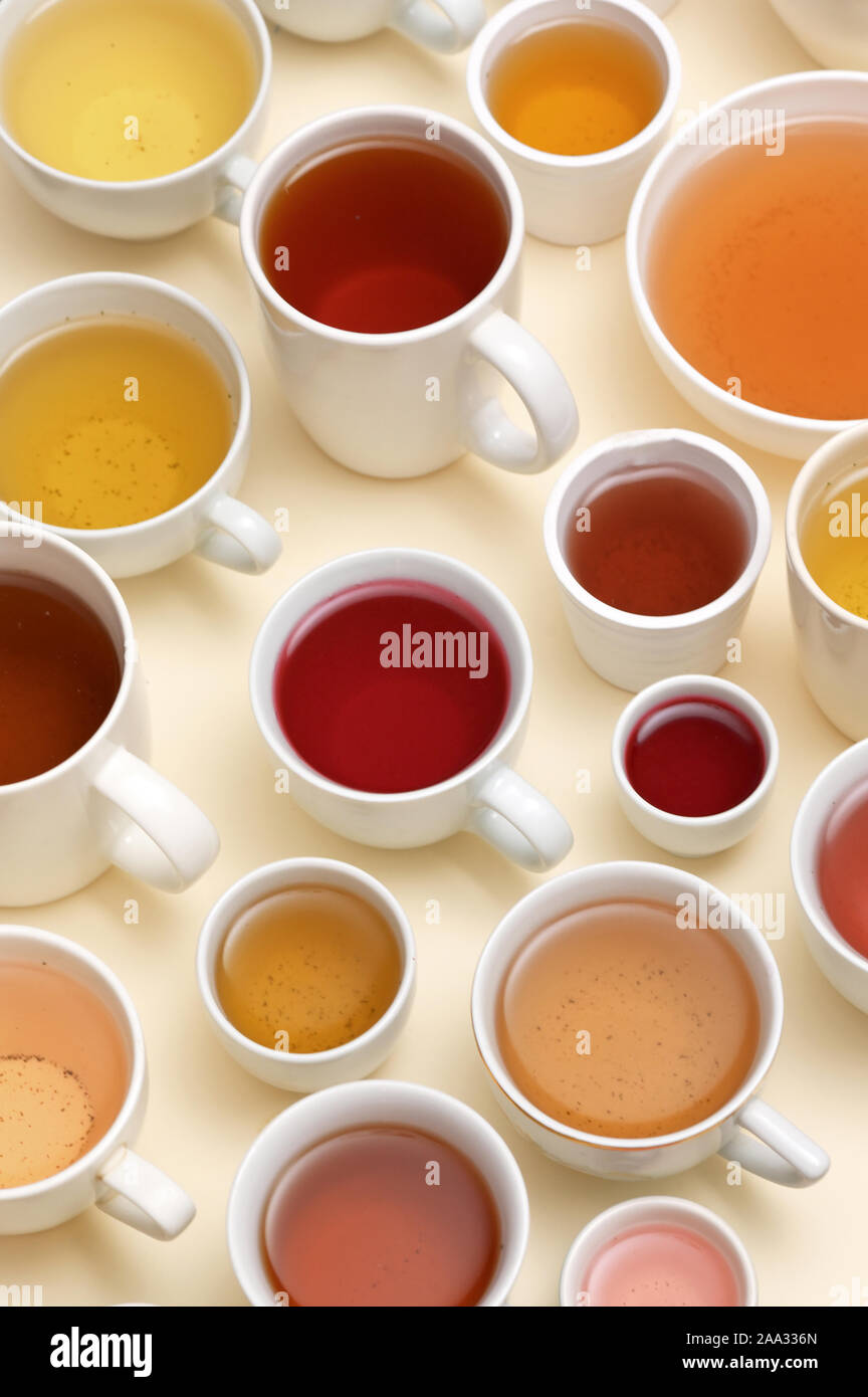 Cups With Different Types Of Tea Stock Photo Alamy