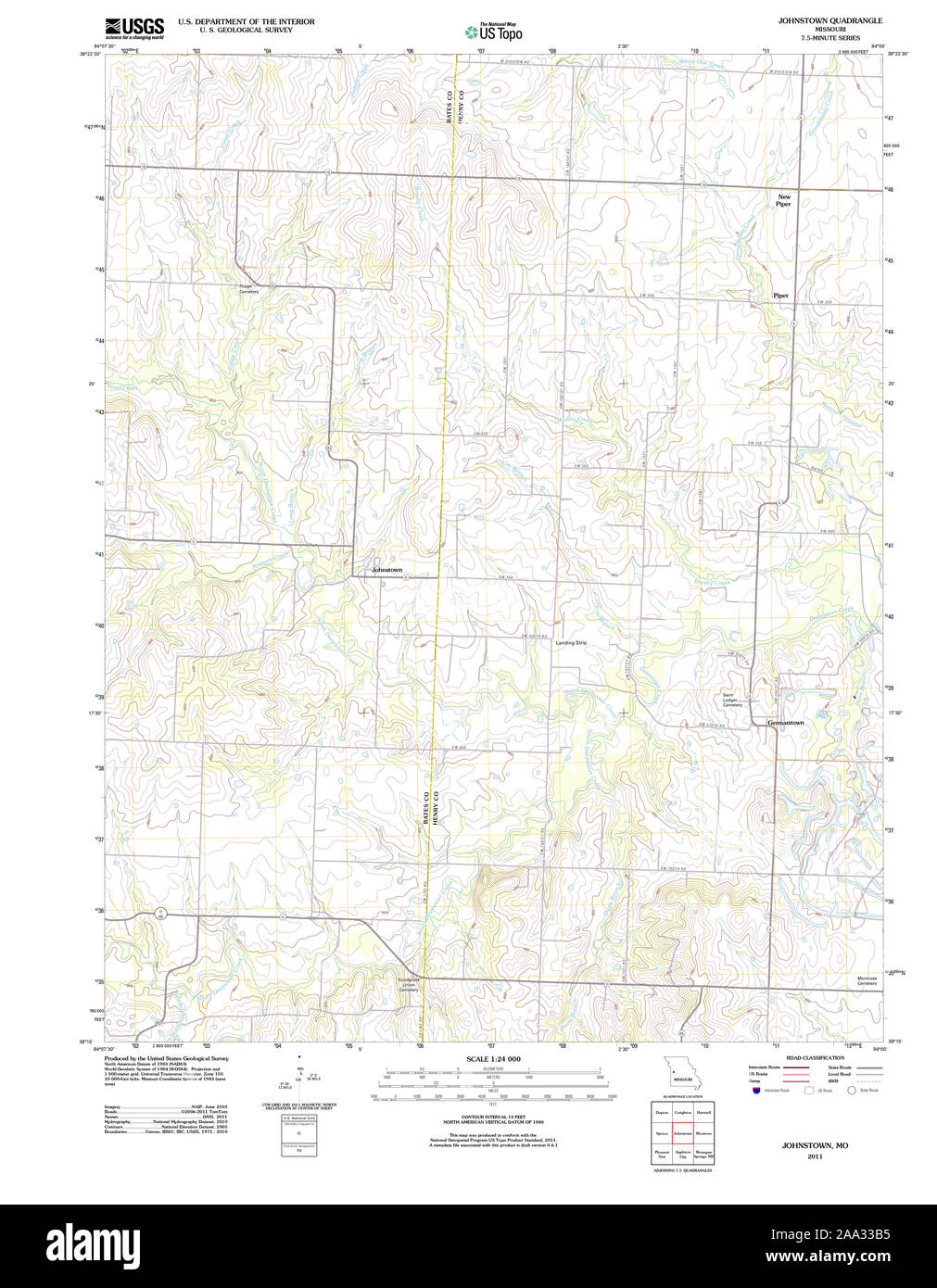USGS TOPO Map Missouri MO Johnstown 20111215 TM Restoration Stock Photo