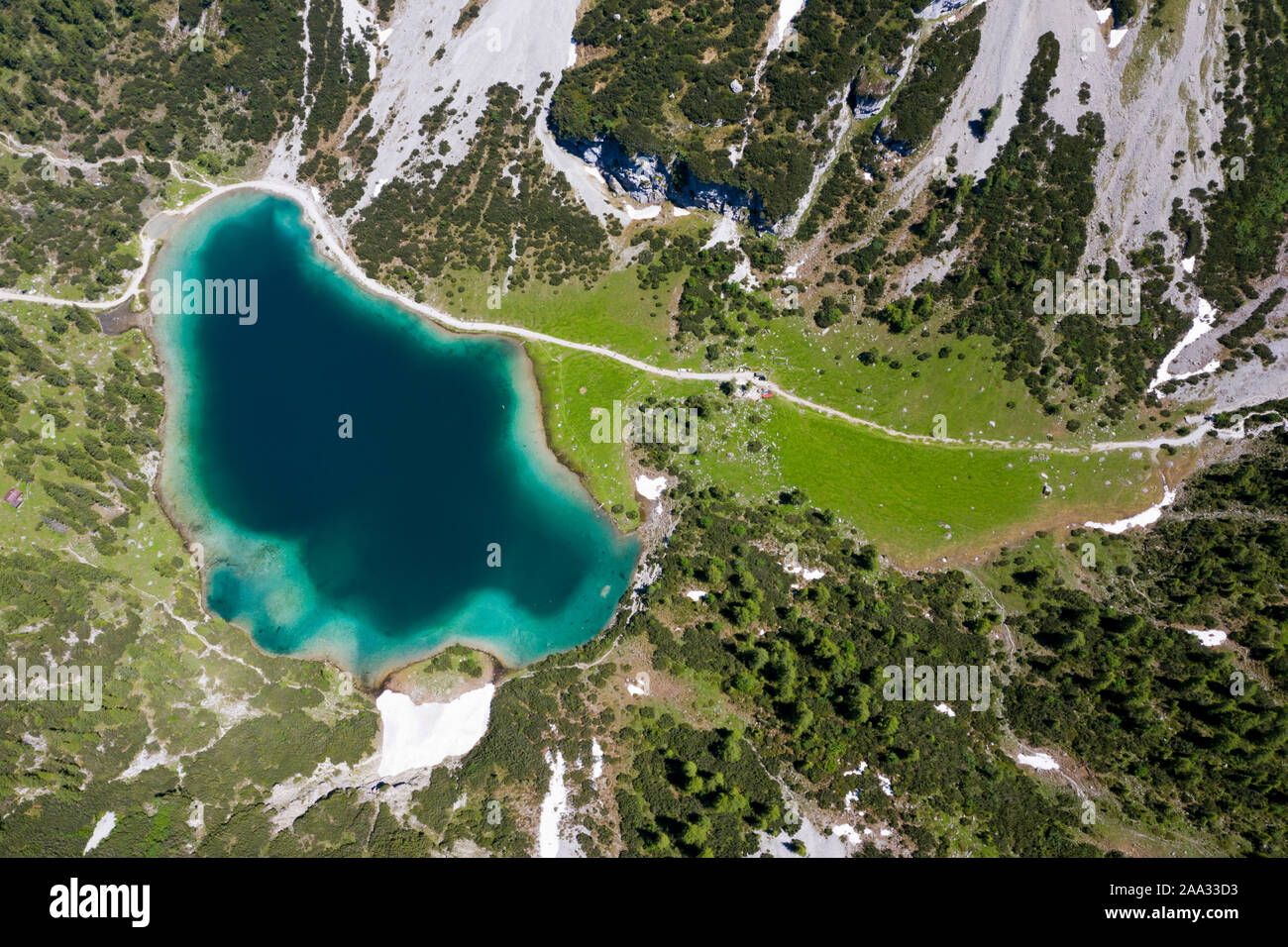 Aerial View of Seebensee, Ehrwald, Tyrol, Austria Stock Photo
