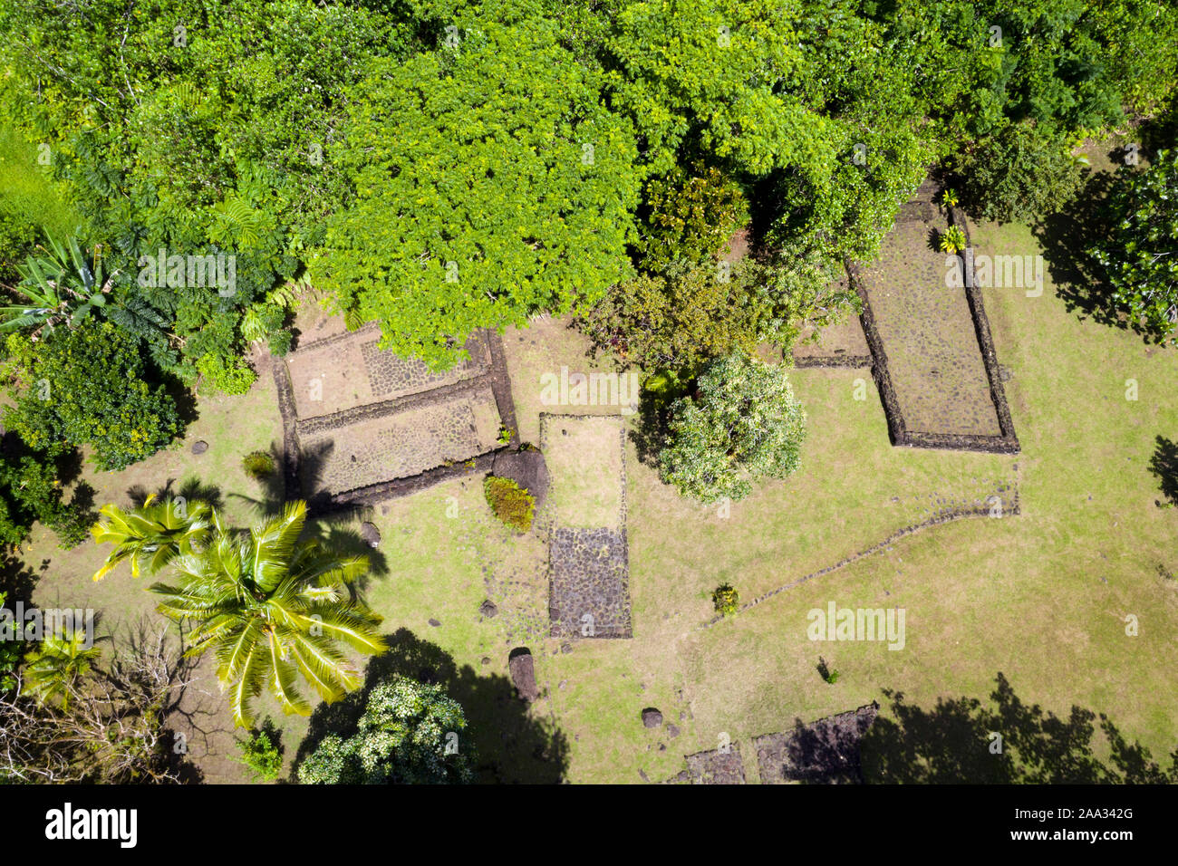 Remains of Ancient Village Marae Fare Hape, Tahiti, Tahiti, French Polynesia Stock Photo