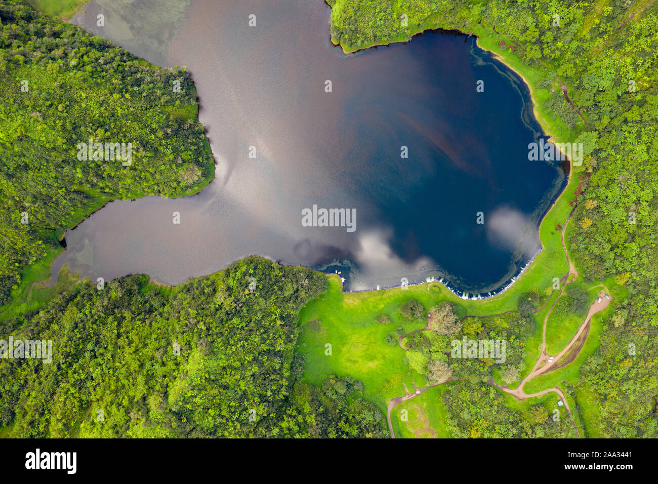 Aerial View of Lake Vaihiria, Tahiti, French Polynesia Stock Photo