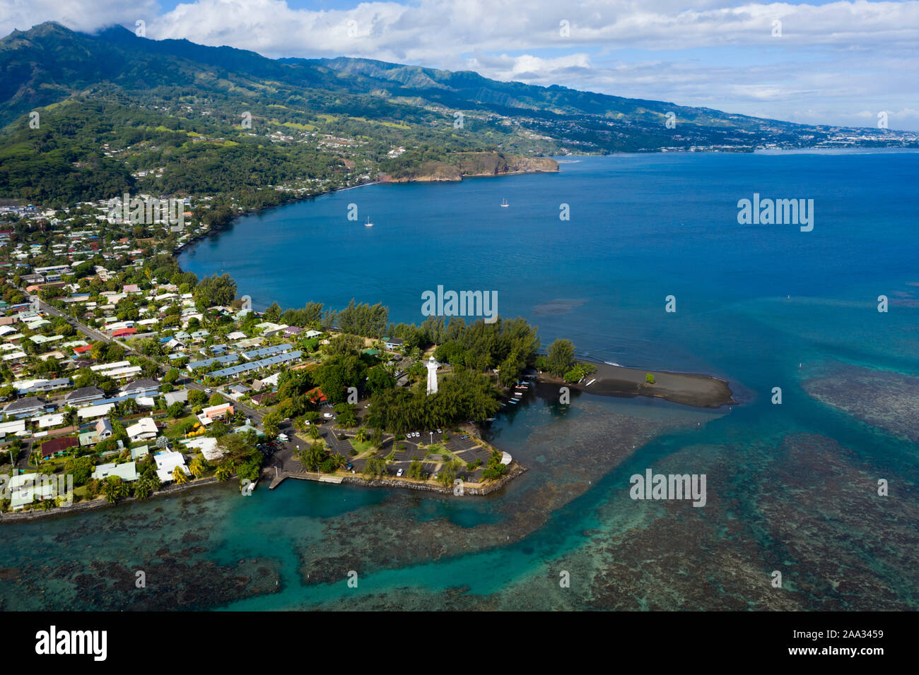 Aerial View of Point Venus, Tahiti, French Polynesia Stock Photo