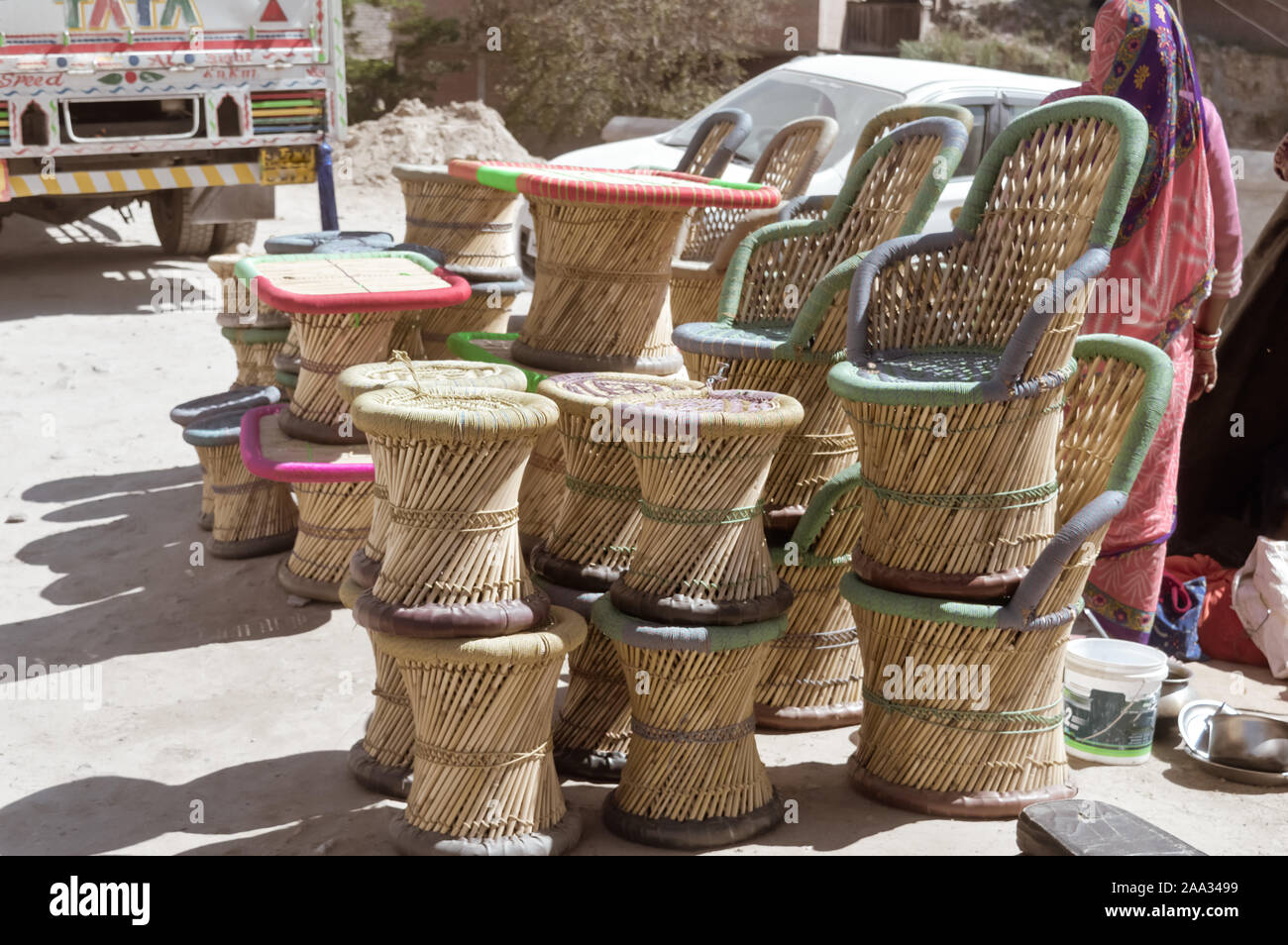 Eco friendly Handicraft Multipurpose Cane Bar Stool Ethnic Mudda