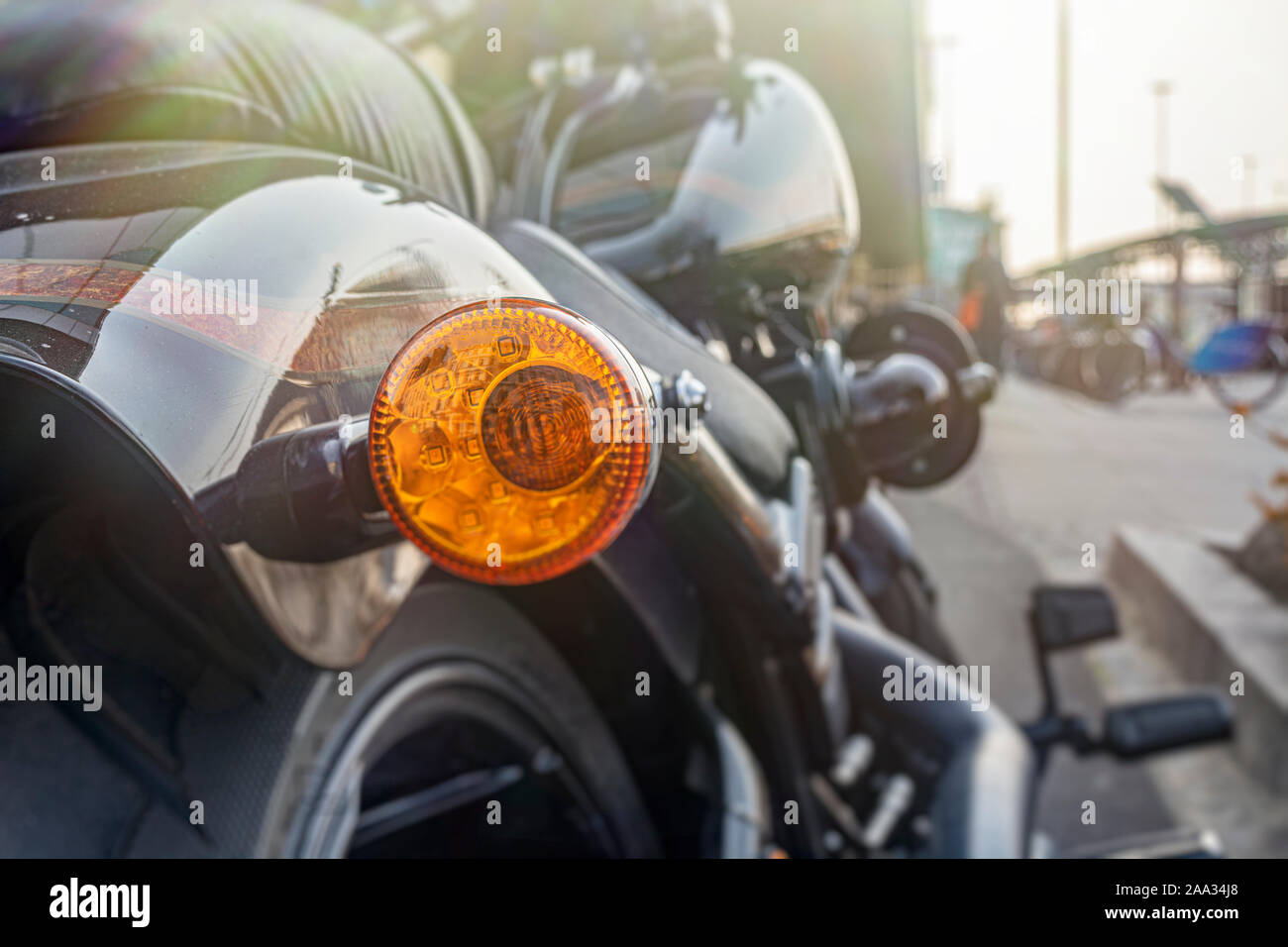 rear part of the motorcycle with a direction indicator, rear view Stock Photo
