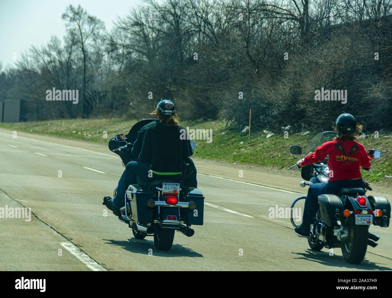 Bikers enjoying a ride in a Michigan freeway. Stock Photo