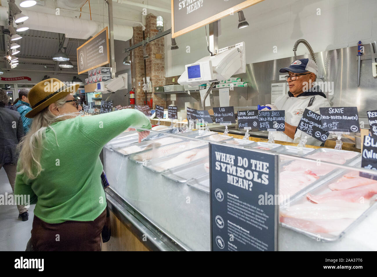 Fresh fish display at the Lobster Place, Chelsea Market, New York City