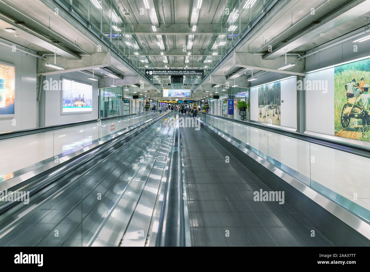 BANGKOK THAILAND - NOVEMBER 2019. The concourse of Suvarnabhumi Airport , designed by Helmut Jahn is the world's third largest single-building airport Stock Photo