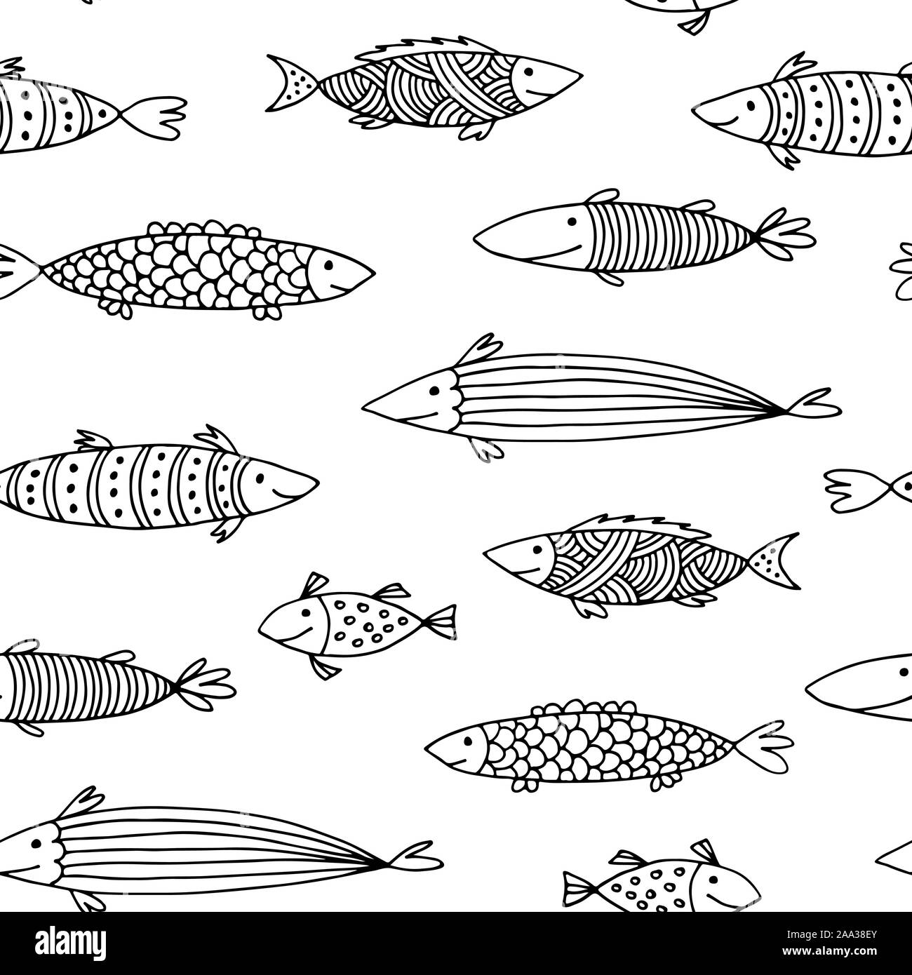Fishes doodle vector pattern, animal seamless background Stock Vector ...
