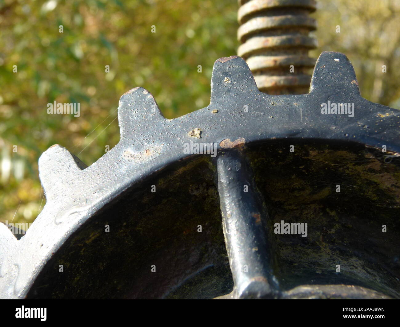 Close-up shot of old gear and spindle Stock Photo