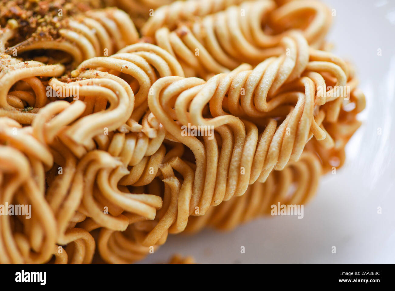 Instant noodles with seasonings monosodium glutamate / Close up noodle