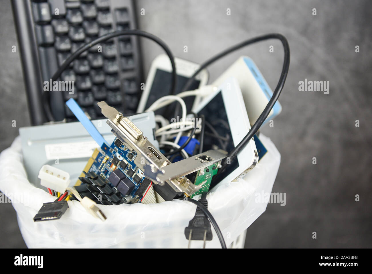 Electronics waste bin concept / Garbage electrical waste ready for