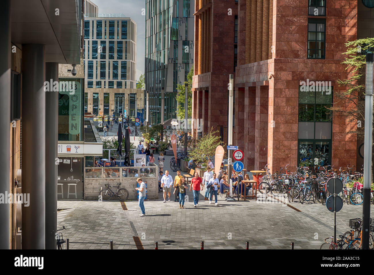 Amsterdam, Claude Debussylaan, the Netherlands, 08/23/2019, Street in the Amsterdam Zuidas (South axis) business district, Modern office buildings, ca Stock Photo