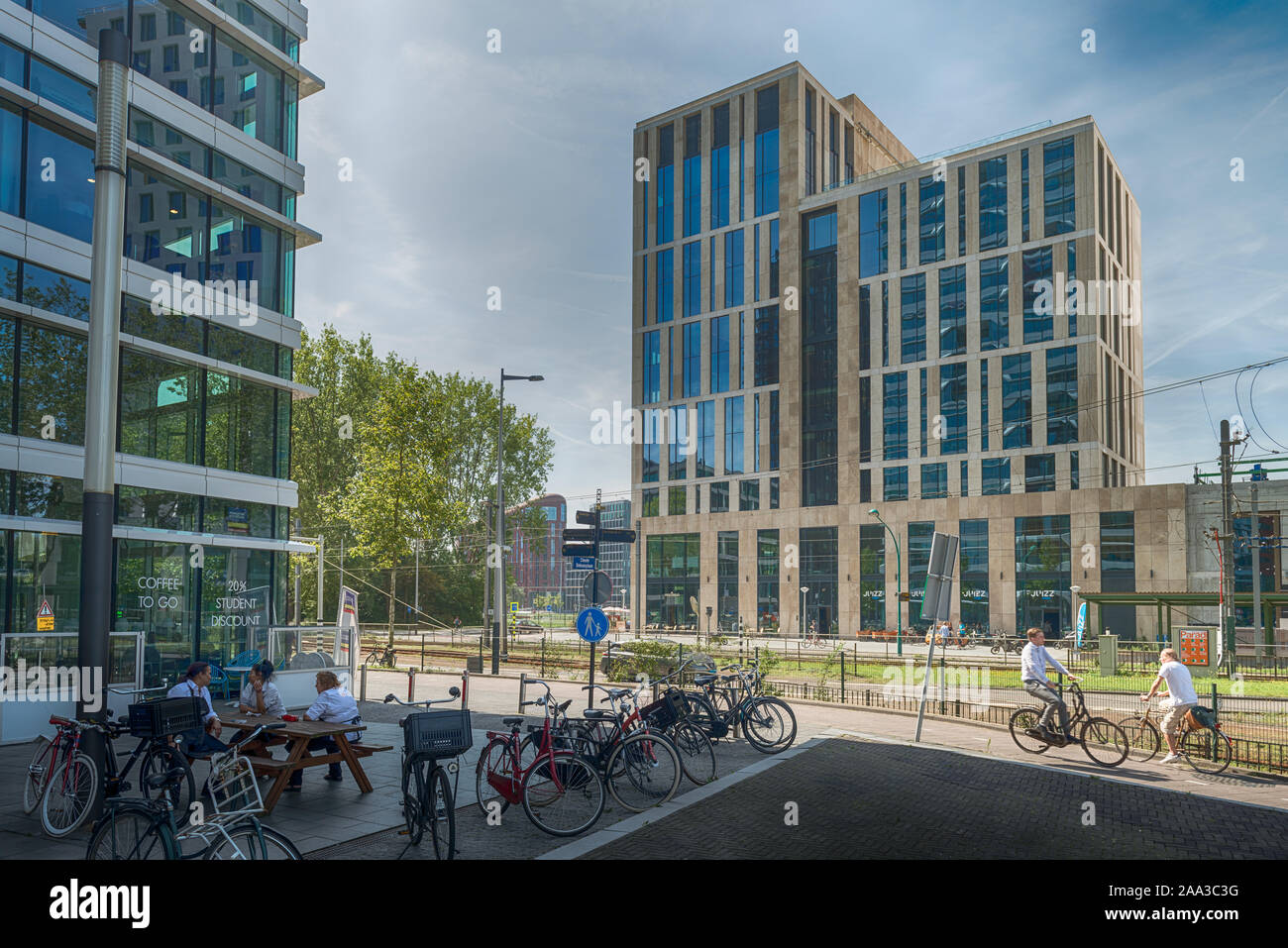 Amsterdam, Claude Debussylaan, the Netherlands, 08/23/2019, Street in the Amsterdam Zuidas (South axis) business district, modern office buildings Stock Photo