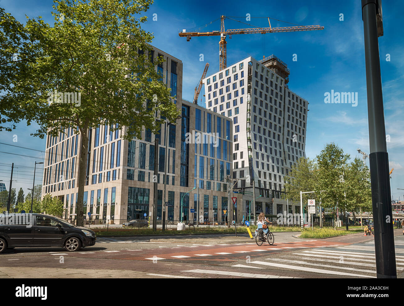 Amsterdam, Parnassusweg, the Netherlands, 08/23/2019, Zuidas in amsterdam, Modern office buildings in Amsterdam, summertime Stock Photo