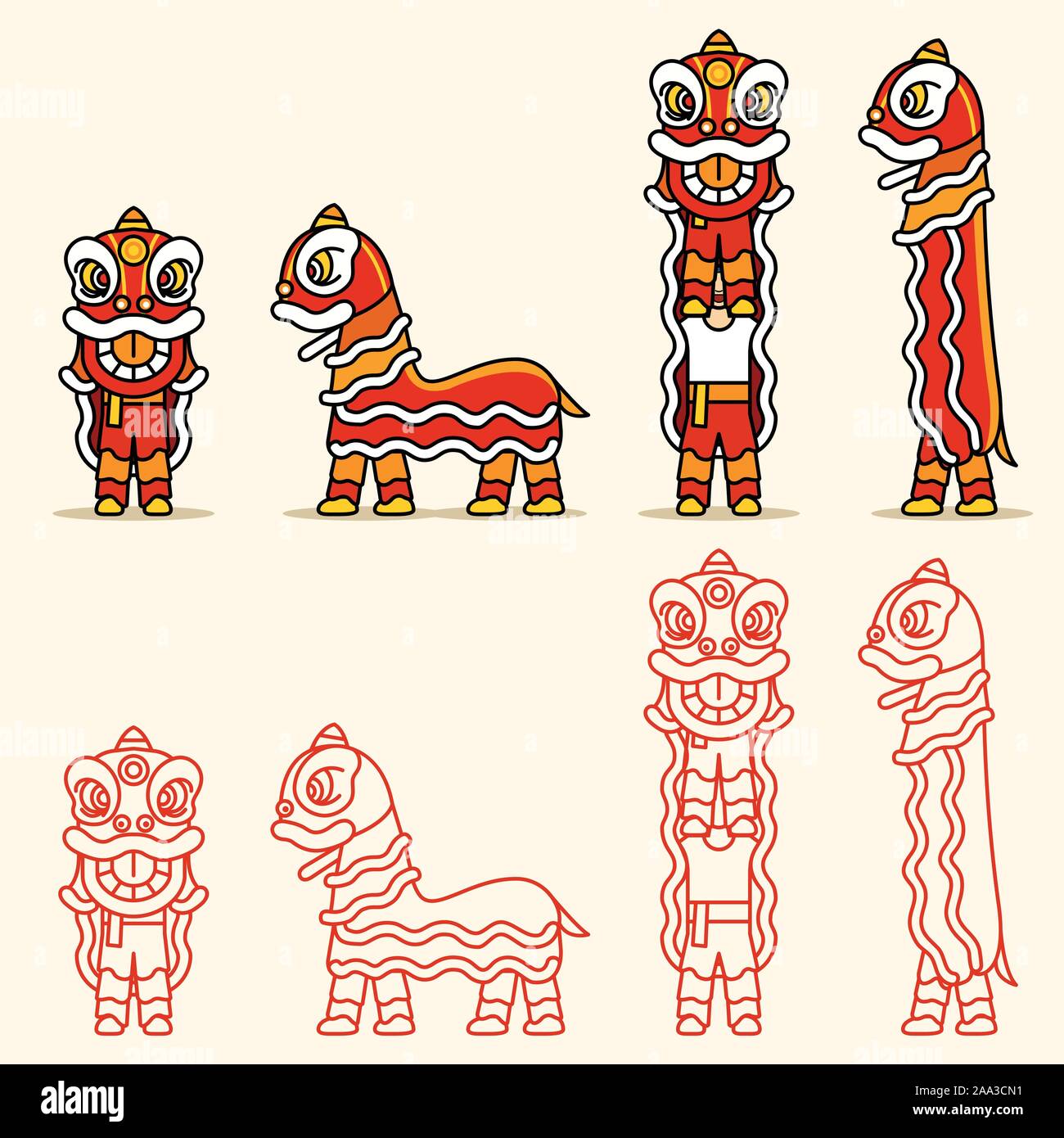 Traditional chinese lion dance performance illustration. Available in