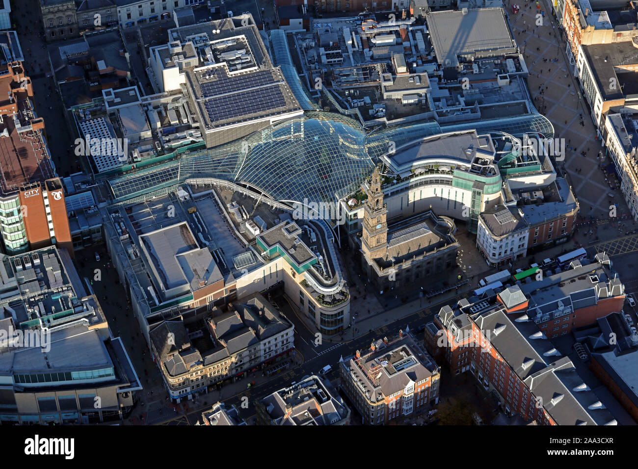 aerial view of Leeds Trinity shopping centre in Leeds, West Yorkshire Stock Photo