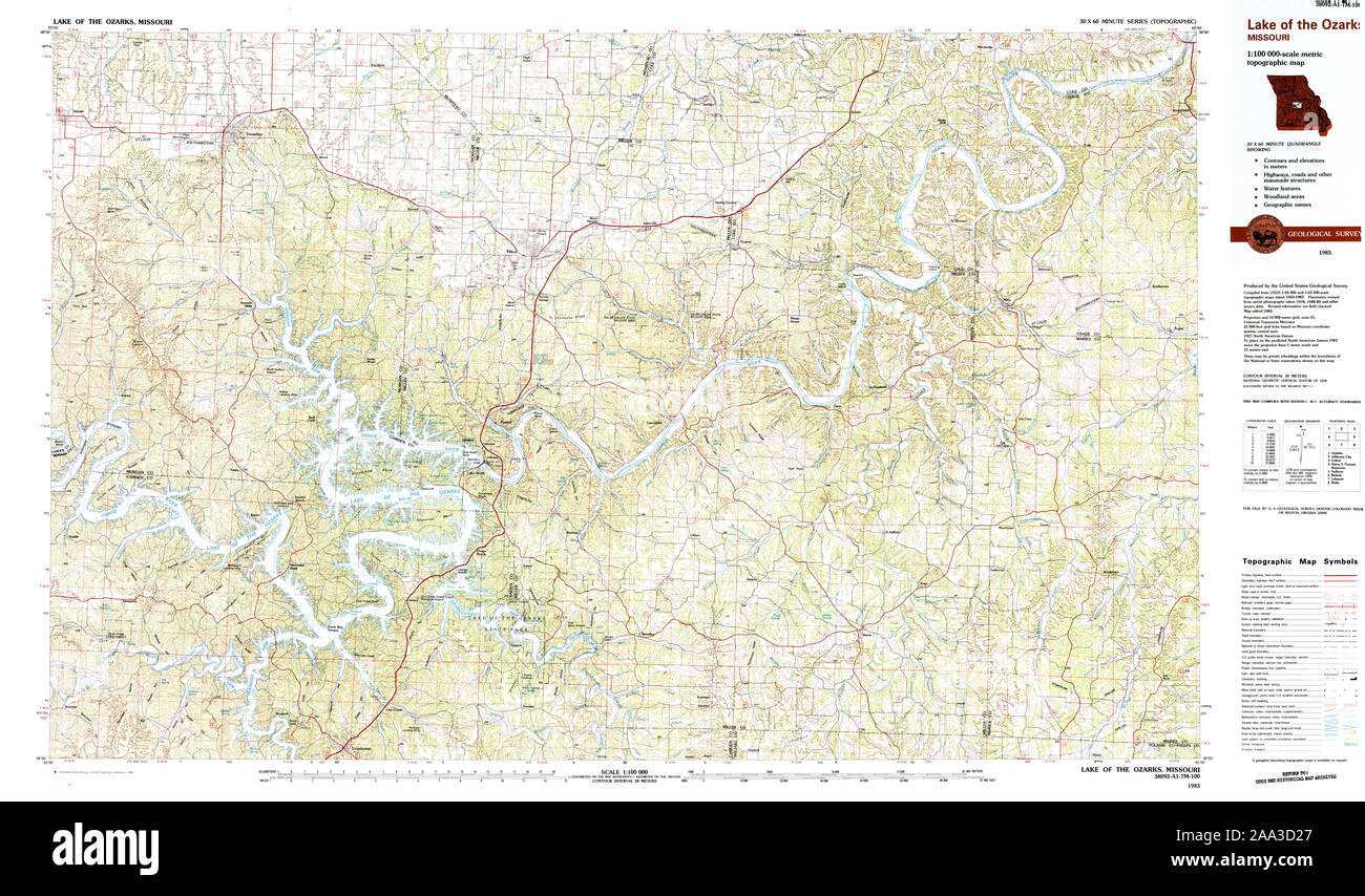Lake Of The Ozarks Contour Map Usgs Topo Map Missouri Mo Lake Of The Ozarks 325377 1983 100000 Restoration  Stock Photo - Alamy