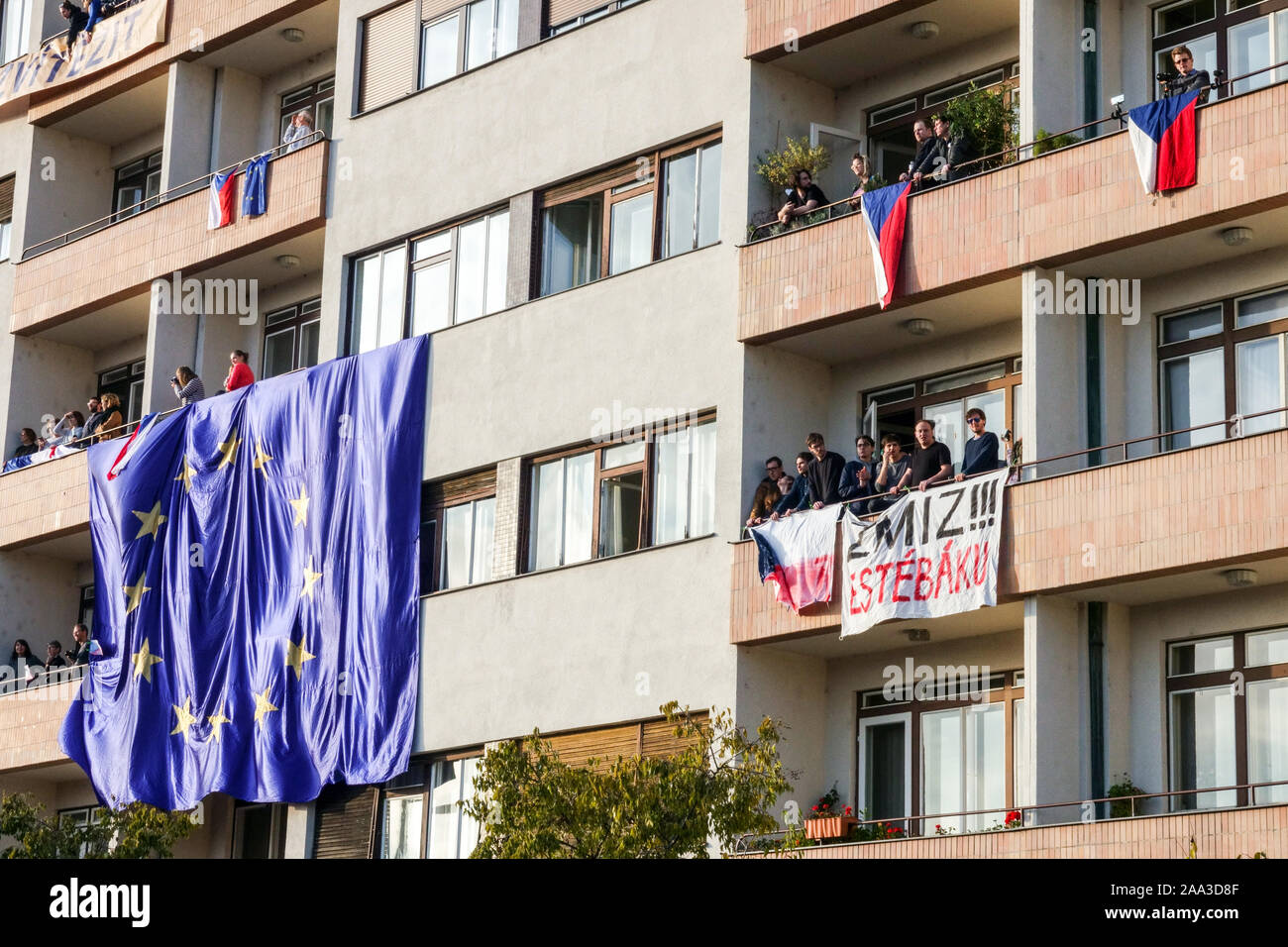 Big European Union flag, a demonstration against Prime Minister Babis Letna Prague Czech Republic Stock Photo