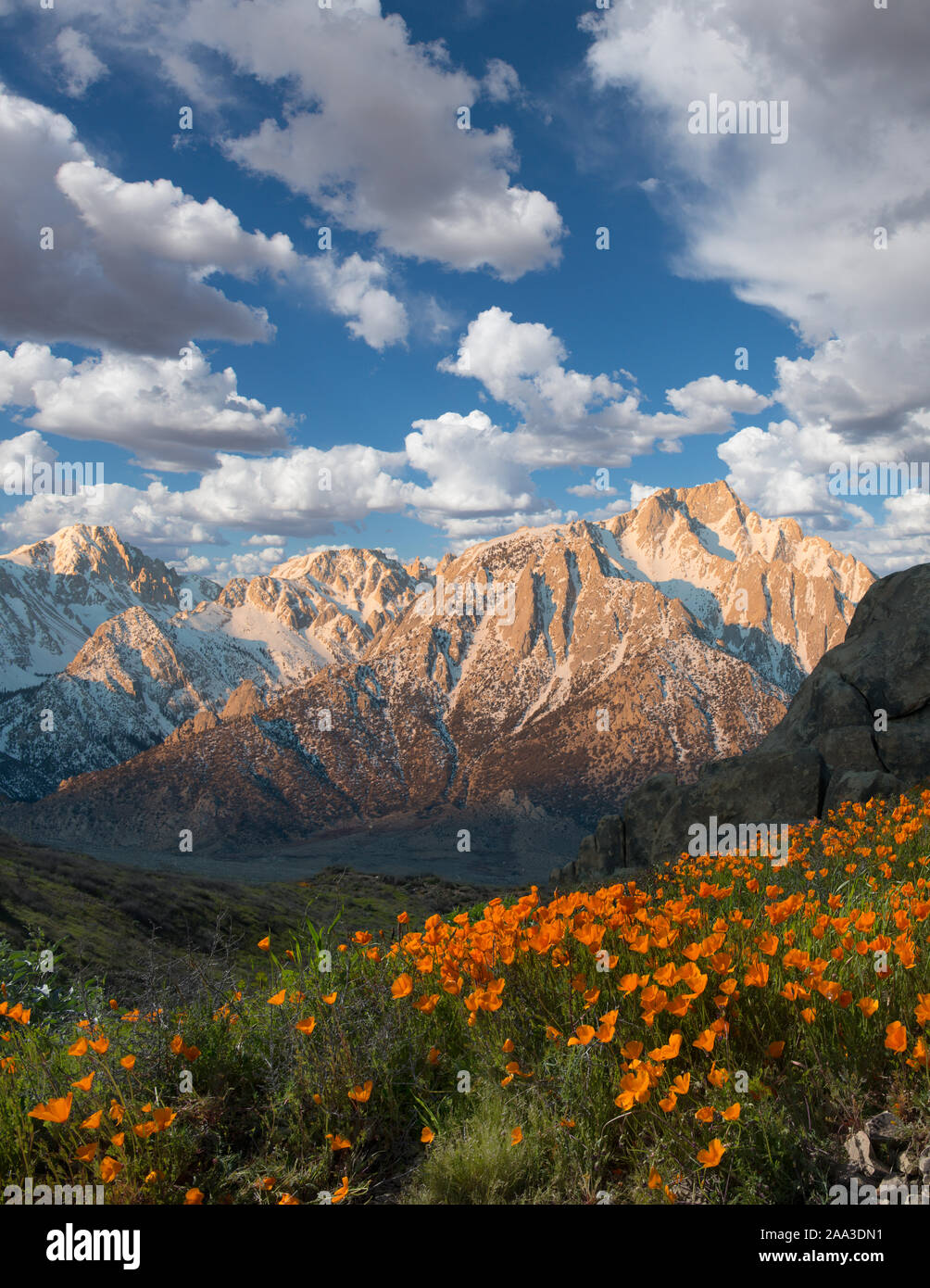 Mount Whitney and Sierra Nevada Mountain Range, California, USA Stock Photo
