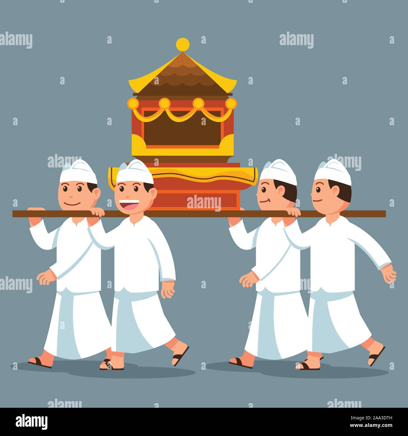 Vector illustration of Bali hindu ritual parade to the beach to perform ...
