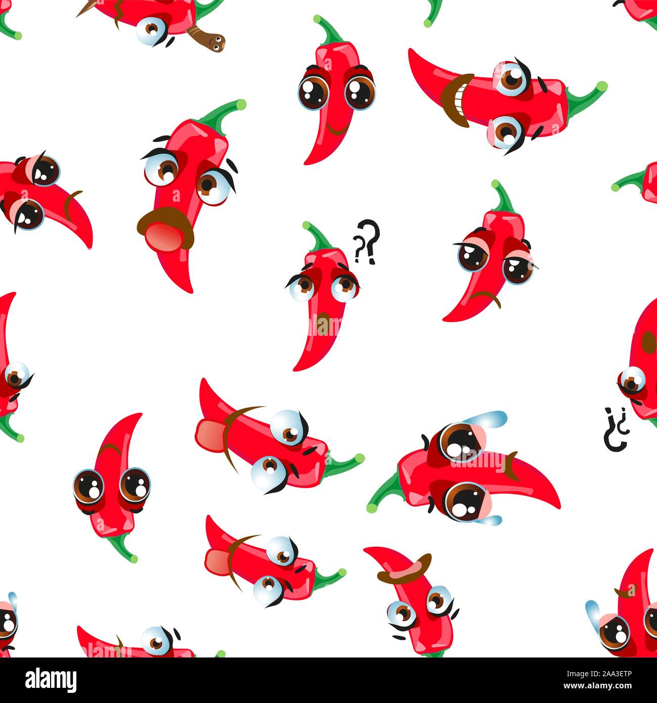 Cute Seamless Pattern With Cartoon Emoji Chili Peppers Stock