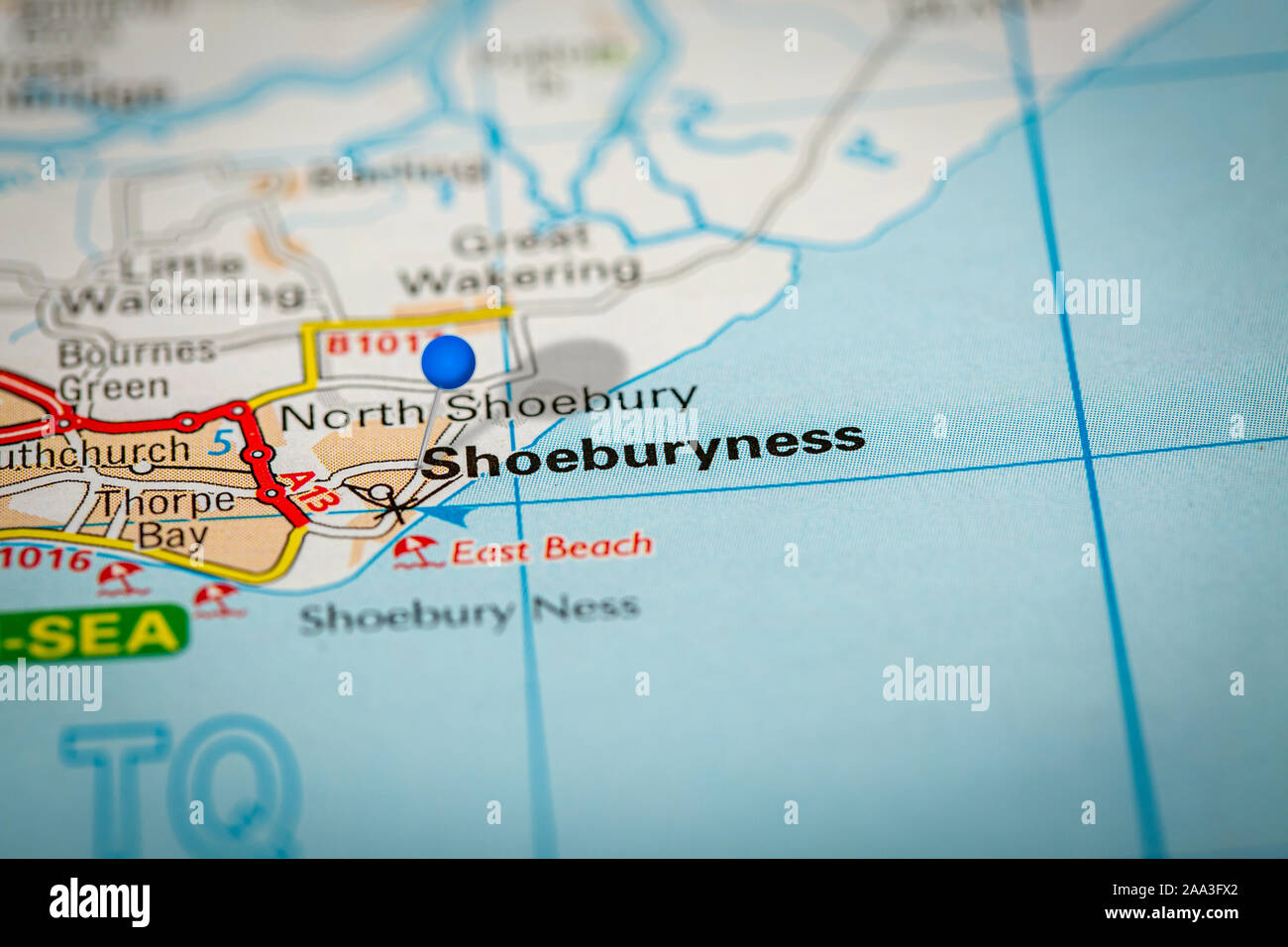 Blue Map Pin on Paper Map Showing Shoeburyness Stock Photo Alamy