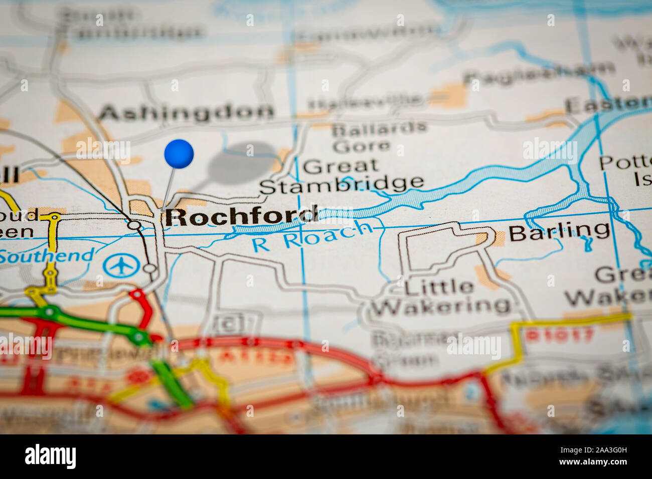 Blue Map Pin on Paper Map Showing Rocford Stock Photo - Alamy